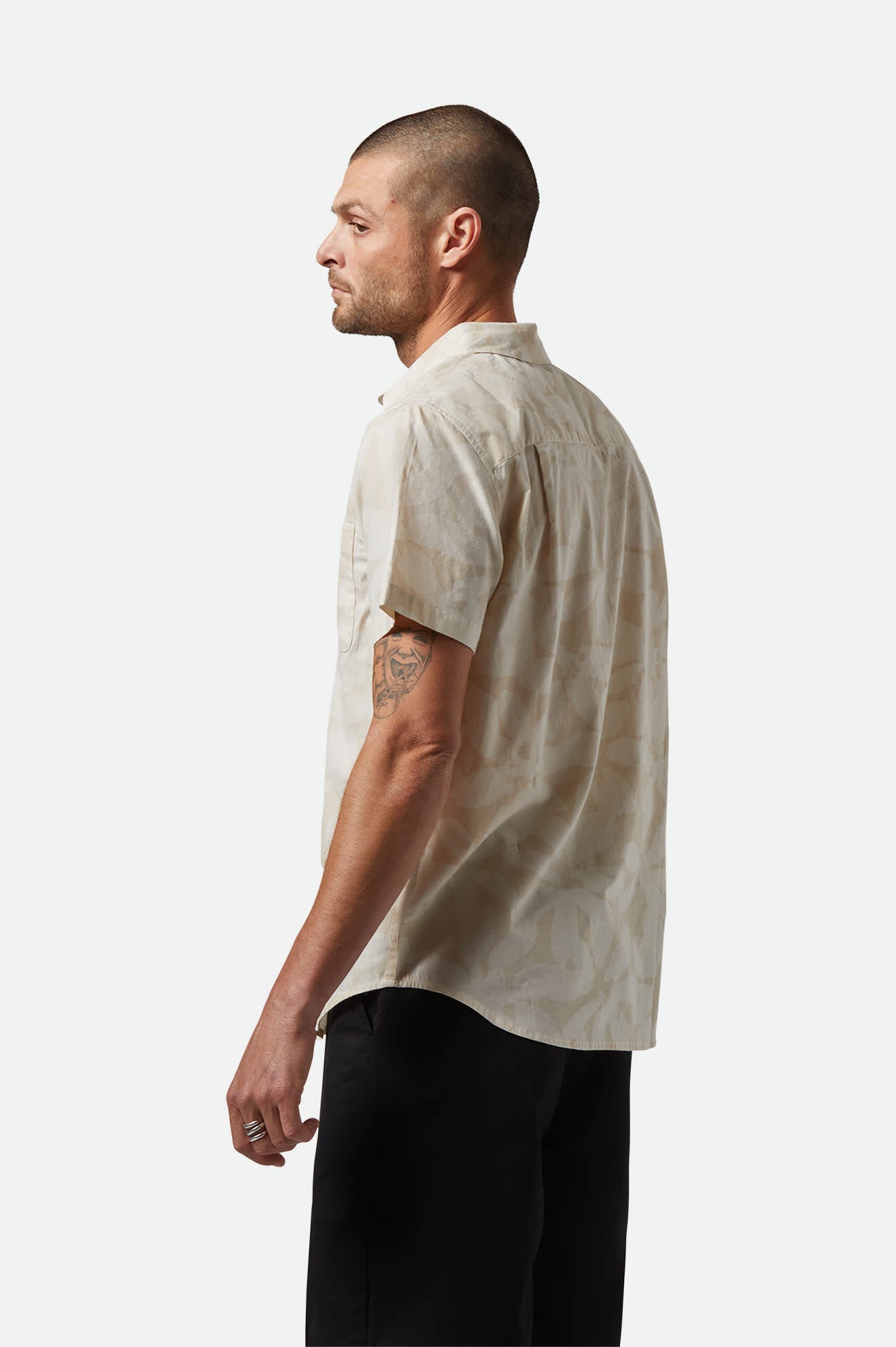 Charter Print Short Sleeve Shirt - Beige & White Floral Pattern Casual Summer Top for Men | Beach Vacation, Outdoor Party, Date Night Outfit