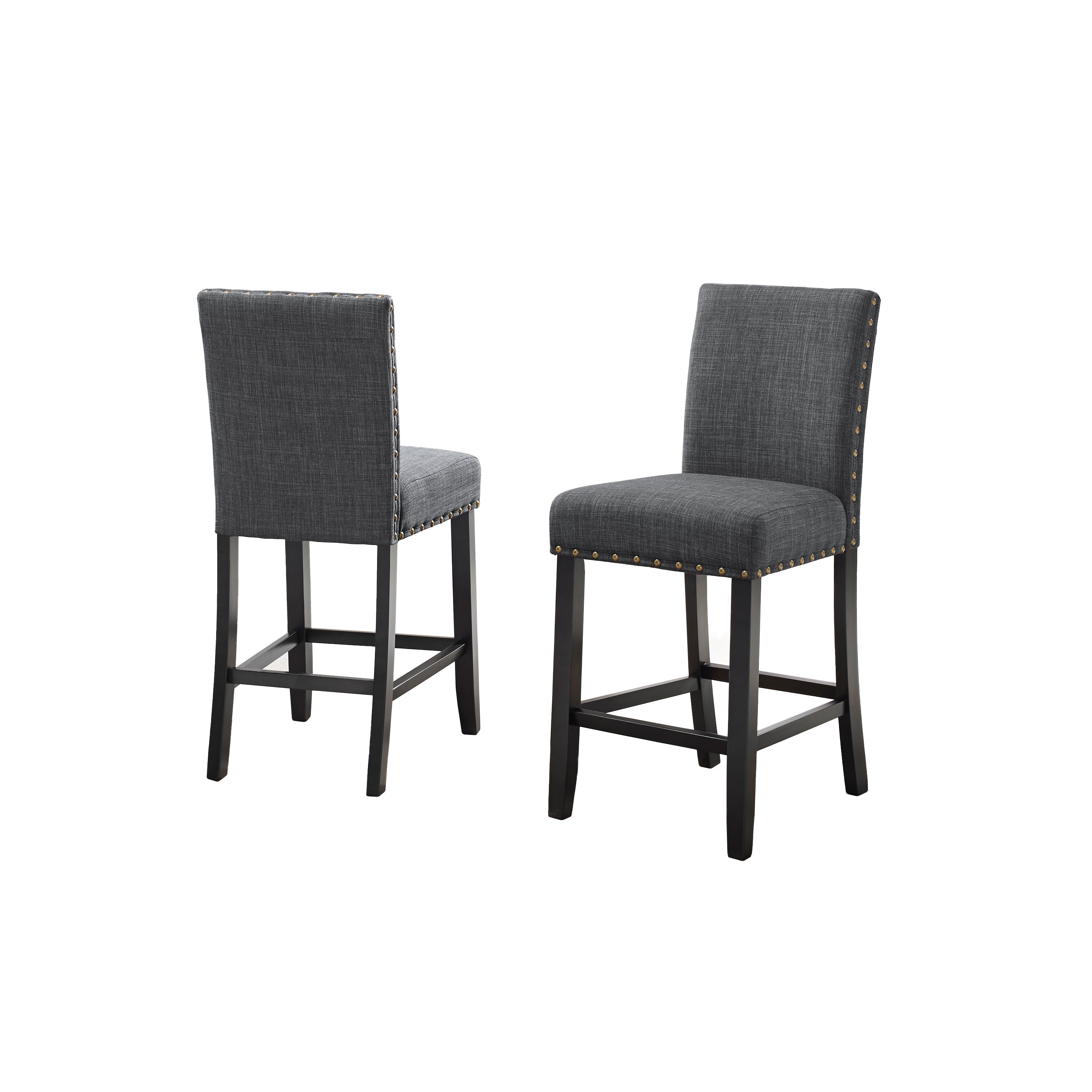 Roundhill Furniture Biony Fabric Counter Height Bar Stools with Nailhead Trim, Set of 2 - Modern Kitchen Island & Breakfast Nook Seating for Home & Office