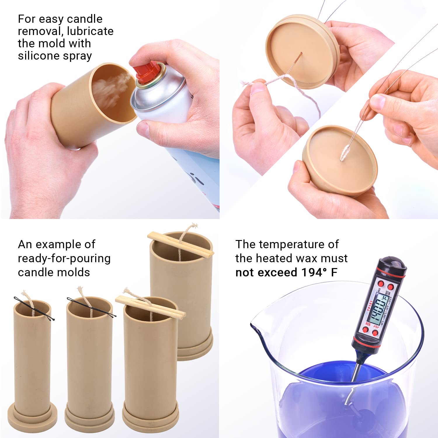 Premium Cylinder Candle Molds Set of 4 - Reusable Plastic Candle Making Supplies for DIY Soy Wax, Beeswax, and Paraffin Candles - Perfect for Home Decor, Gifts, and Relaxation Therapy