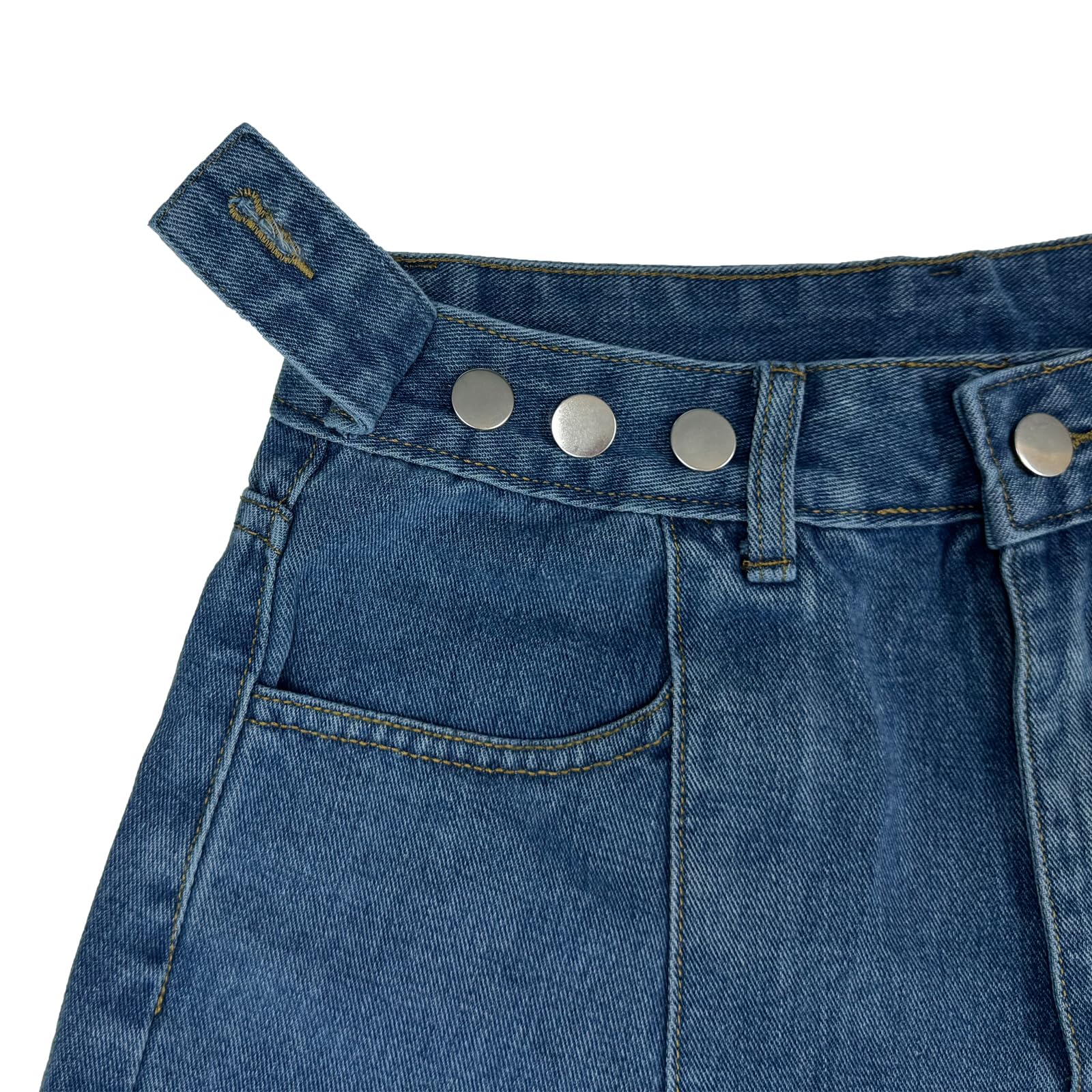 Women's High Waisted Knee Length Denim Shorts with Adjustable Button Waist - Bermuda Long Jean Shorts for Teen Girls | Perfect for Summer, Beach, Casual Wear & Street Style