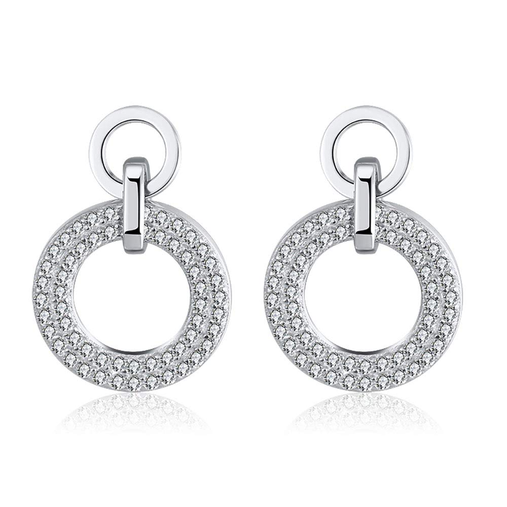 Ginger Lyne Sterling Silver Round CZ Dangle Stud Earrings for Women - Elegant Circle Clear Cubic Zirconia Jewelry for Party, Wedding & Everyday Wear
