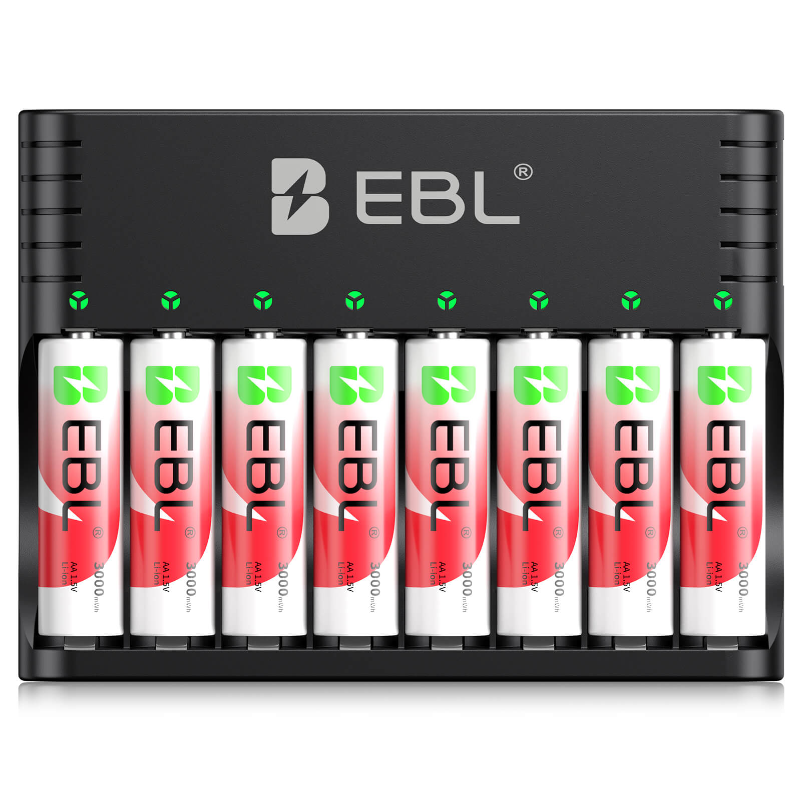EBL Rechargeable Lithium AA Batteries 8-Pack with Universal USB Charger - High Capacity 3000mWh Long-Lasting Power for Cameras, Flashlights, Toys and Electronics - Eco-Friendly Alternative to Alkaline Batteries