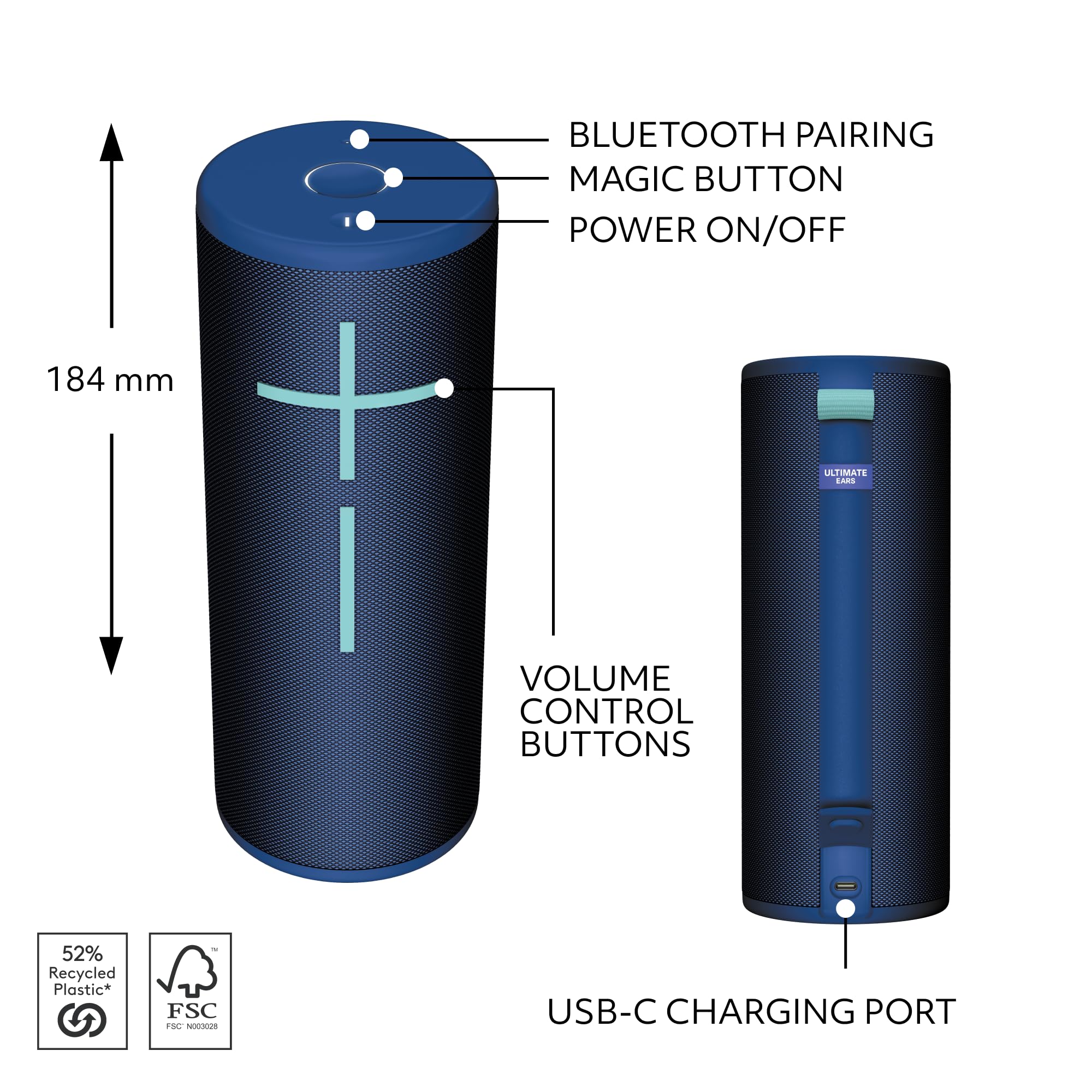 Ultimate Ears Boom 4 Portable Waterproof Bluetooth Speaker - 360° Immersive Sound, 15H Battery, 147ft Range | Perfect for Beach, Pool Party, Outdoor Adventures & Home Use (Blue)