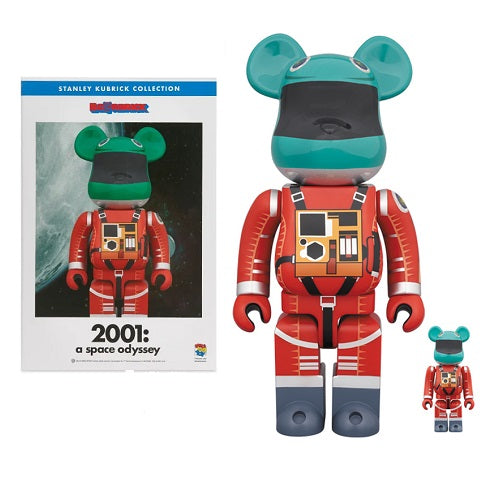 Bearbrick 2001 Space Odyssey Orange Astronaut Suit 100% & 400% Collectible Figure Set - Perfect for Anime Fans, Sci-Fi Decor & Toy Collectors