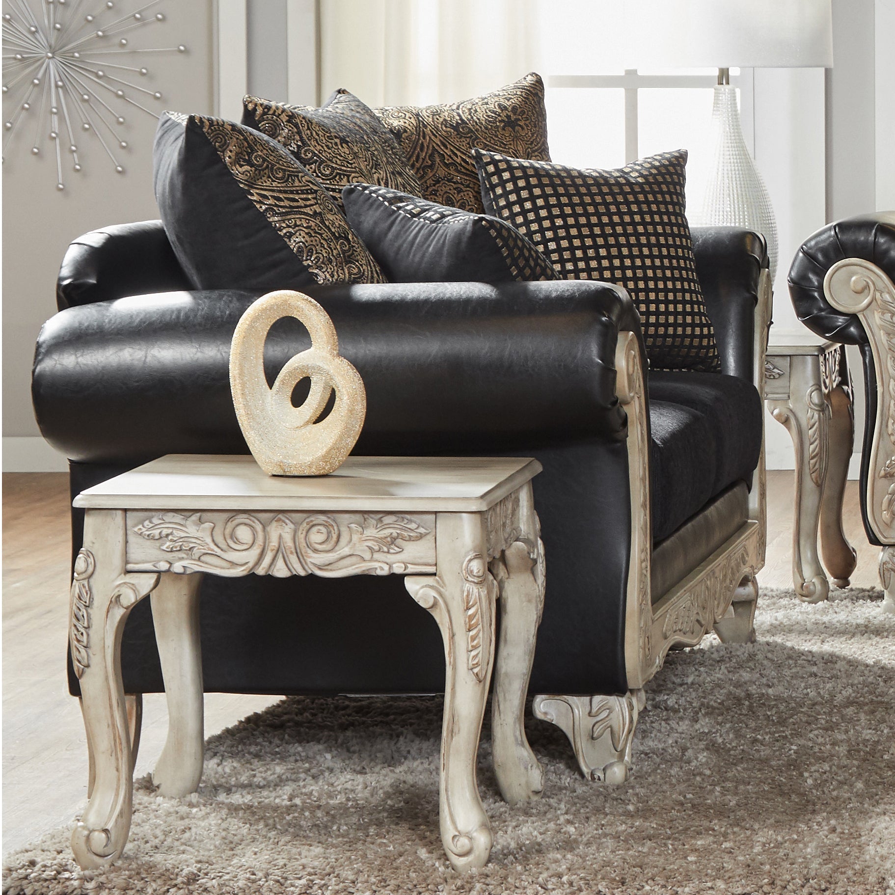 San Marino Wood Frame Faux Leather Loveseat in Ebony - Modern Small Sofa for Living Room, Apartment & Office - Comfortable 2-Seater Couch for Relaxing & Entertaining
