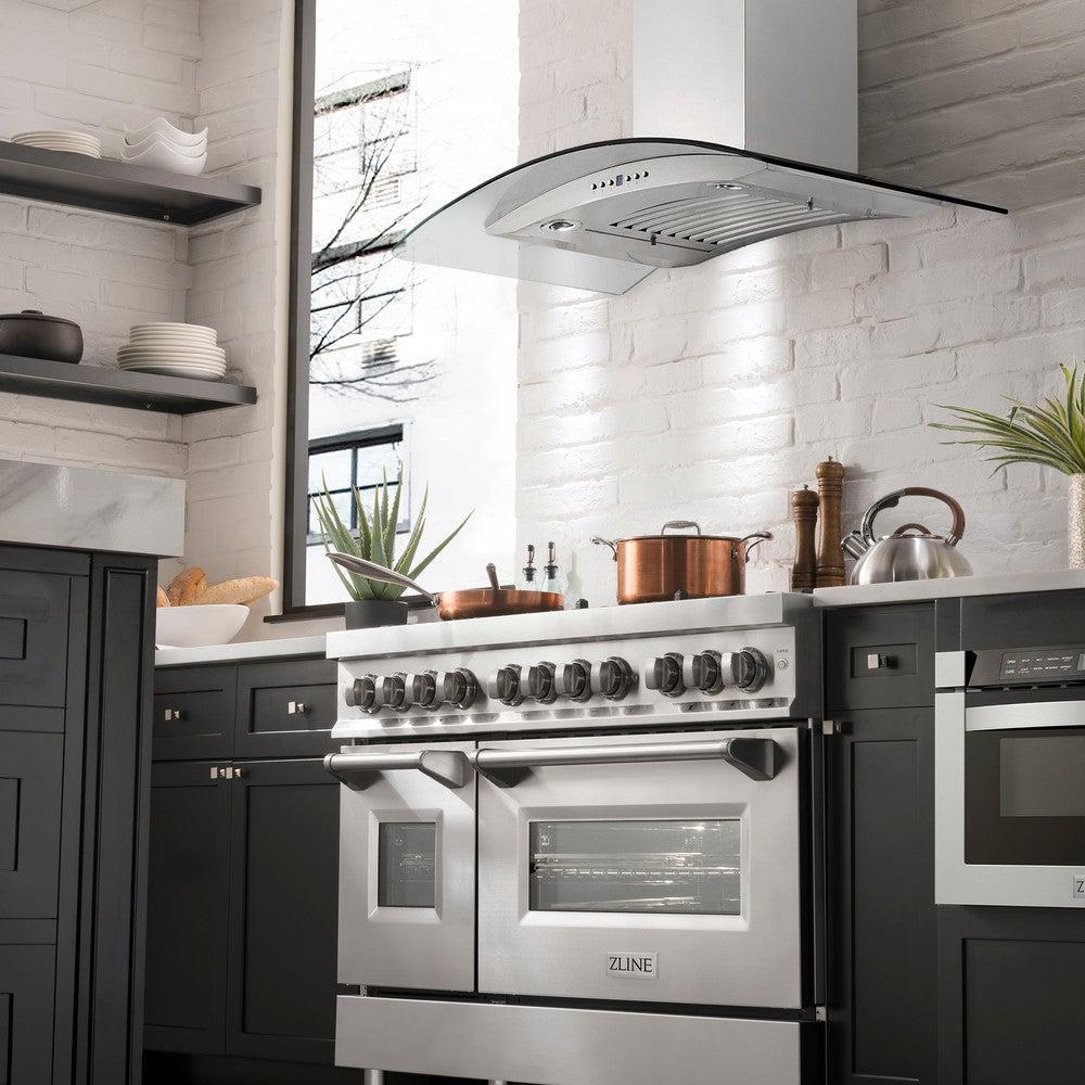ZLINE KN4CRN BT Stainless Steel Wall Mount Range Hood with Ducted Ventilation & Built-in CrownSound Bluetooth Speakers - Perfect for Modern Kitchens & Open-Concept Living Spaces