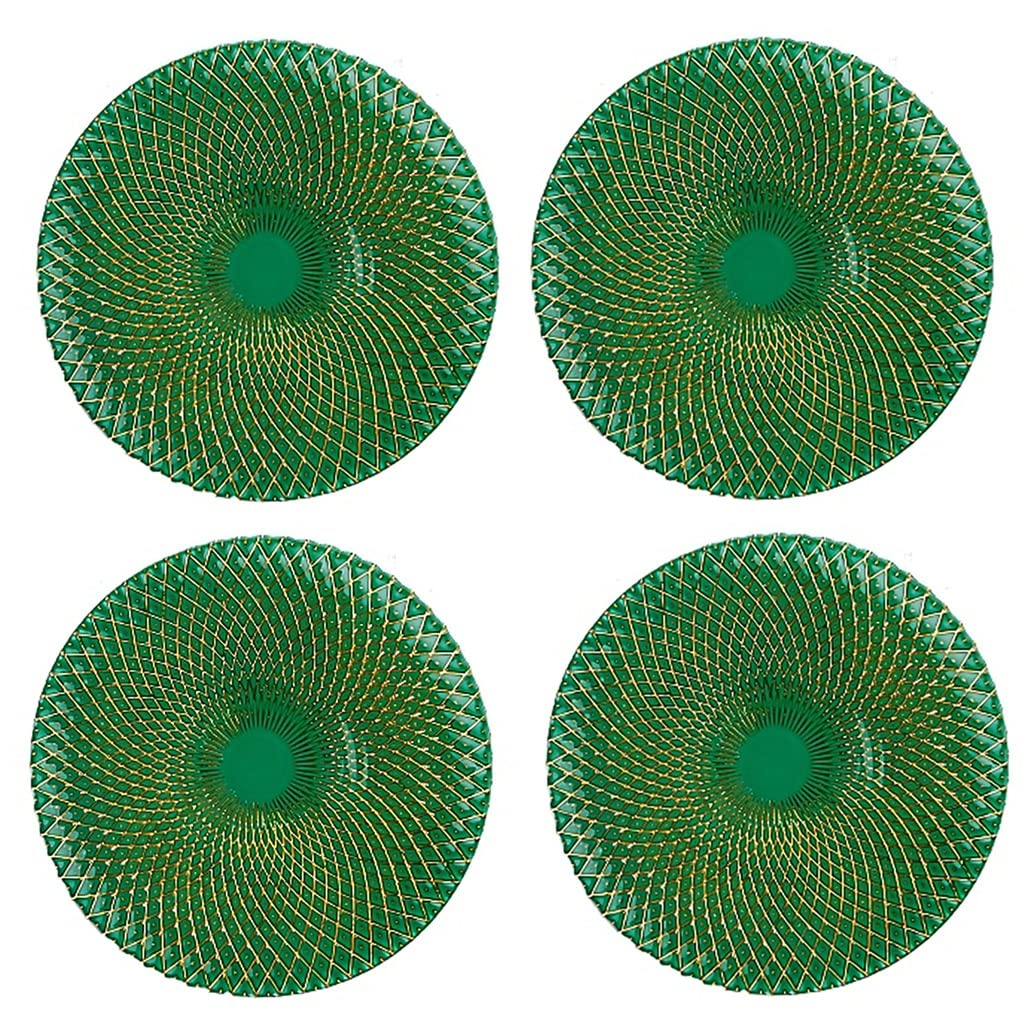 Golden Rim Cookie & Fruit Serving Plate - Elegant Snack & Candy Dish for Nuts, Appetizers | Perfect for Kitchen Decor, Dining Table Centerpiece, and Party Serving Tray (Green, Set of 4) - Ideal for Afternoon Tea, Holiday Gatherings & Home Entertaining