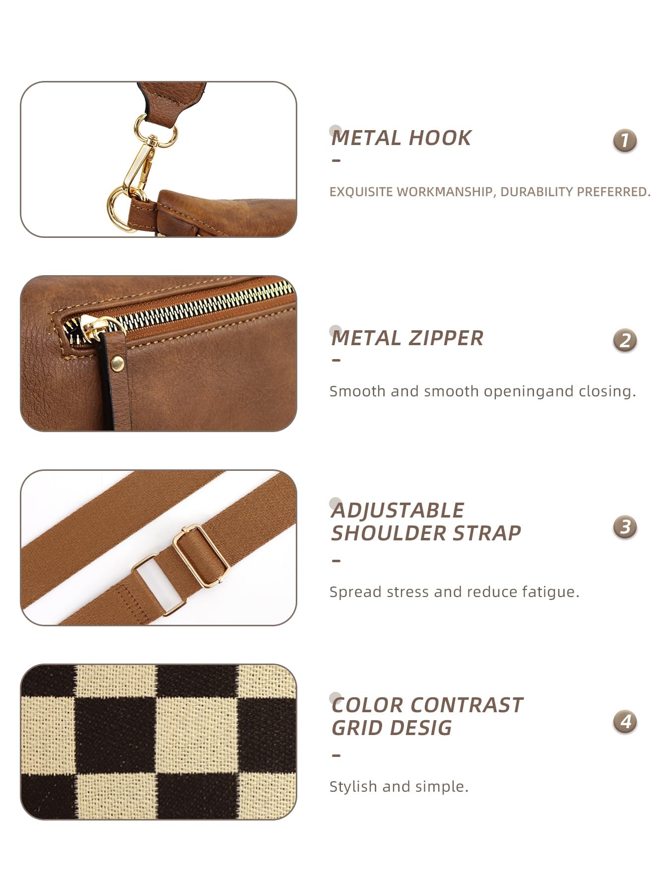 Stylish Checkered Crossbody Bag for Women - Trendy Plaid Fanny Pack & Shoulder Purse - Perfect for Travel, Shopping, and Everyday Use