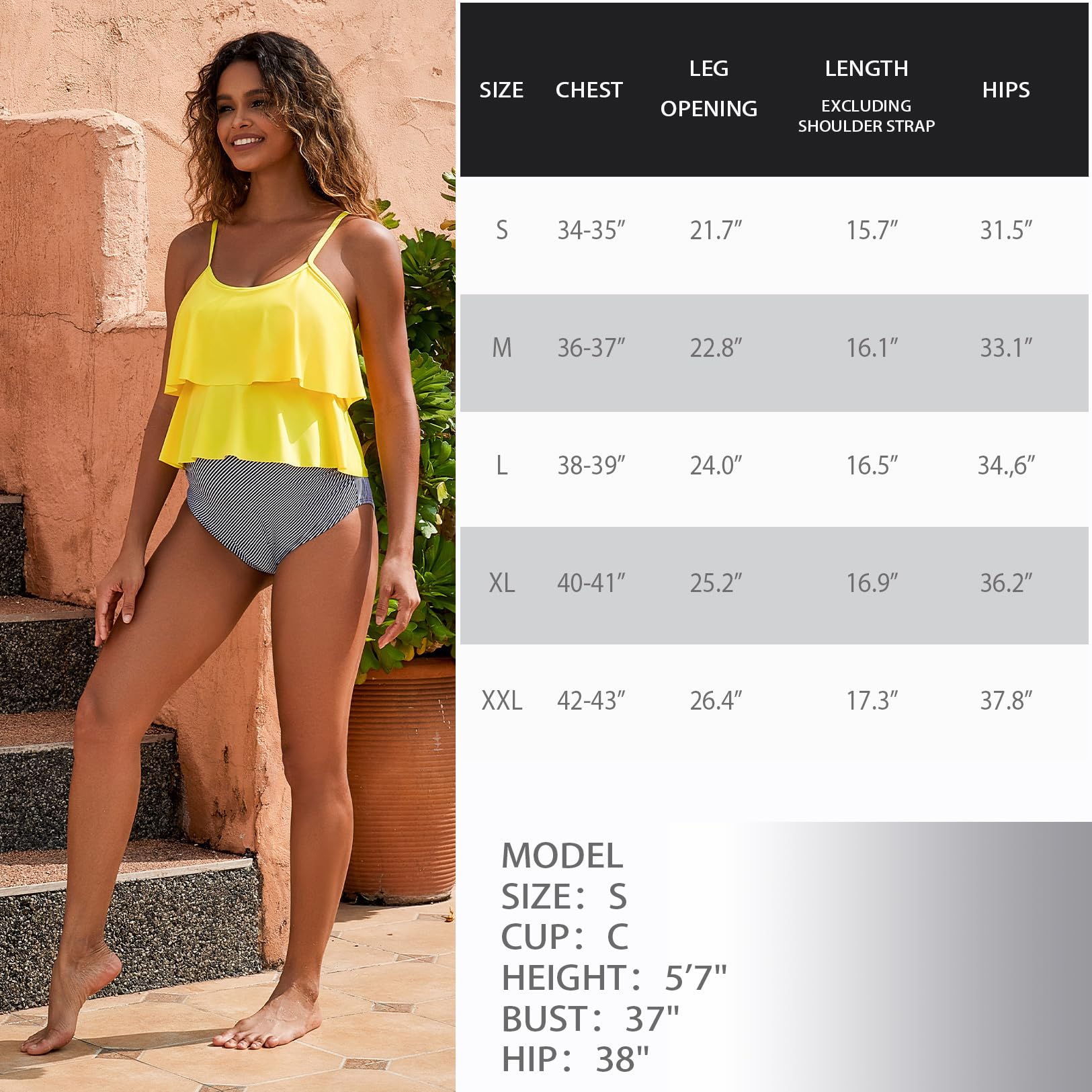 GINKANA Women's Maternity Tankini Swimwear 2 Piece Set - Double Ruffle Hem Pregnancy Bathing Suit for Beach, Pool & Vacation | Comfortable Maternity Swimsuits for Expecting Moms
