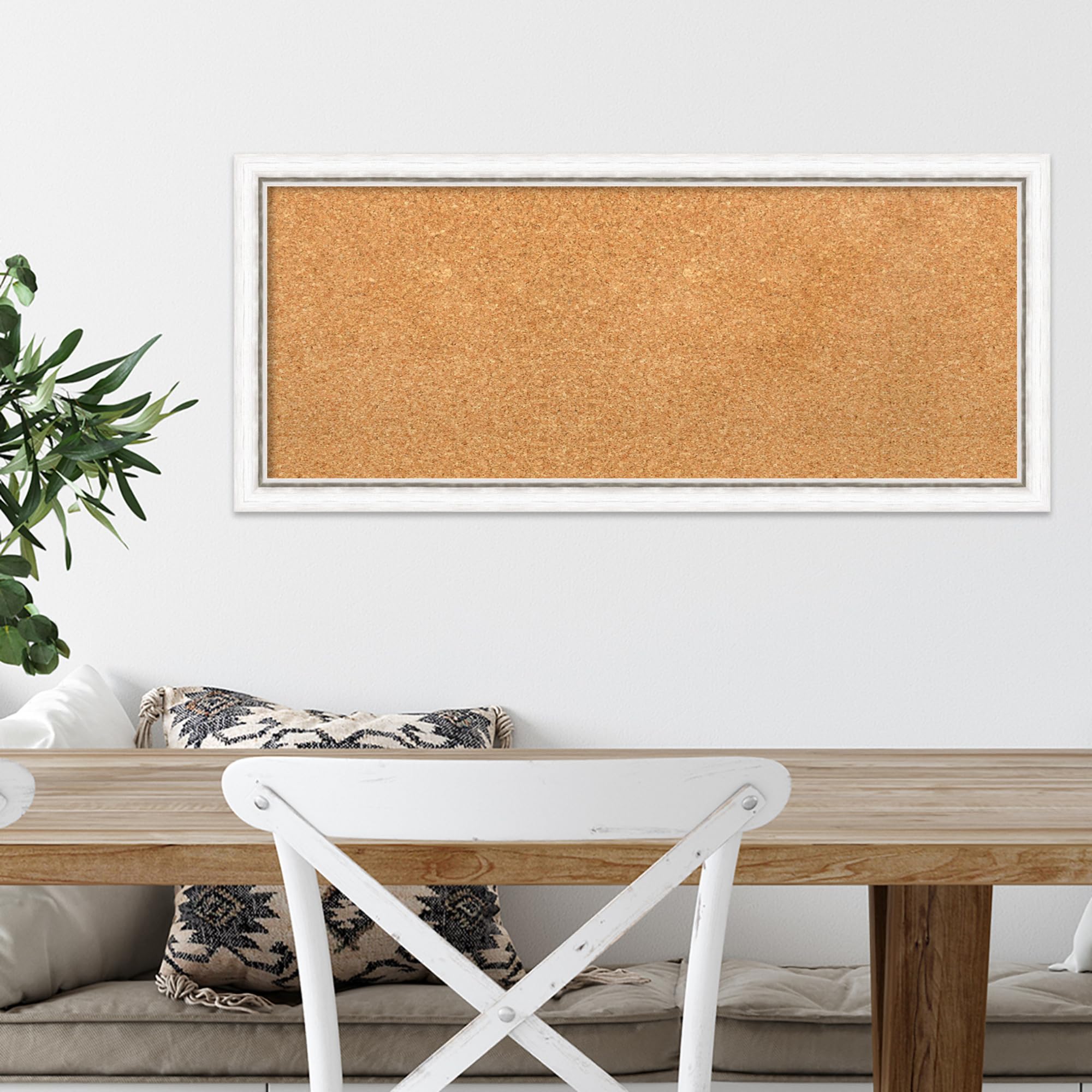 Amanti Art 14x32 Natural Cork Board with White Wood Frame - Vision Board, Office Decor & Home Organization Pinboard | Perfect for Displaying Photos, Notes & Inspirational Items in Home, Office or Dorm