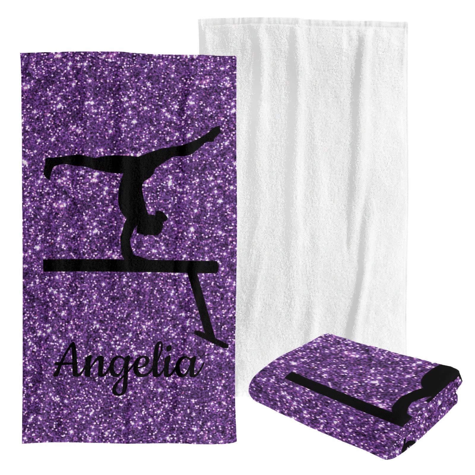 **Custom Personalized Beach Towel - Soft Quick-Dry Bath Towel Blanket for Swimming, Pool, Gym & Travel - Purple Glitter Design for Kids, Men, Women, Boys & Girls**    *(Perfect for Beach Vacations, Yoga, Picnics & Sports Events)*