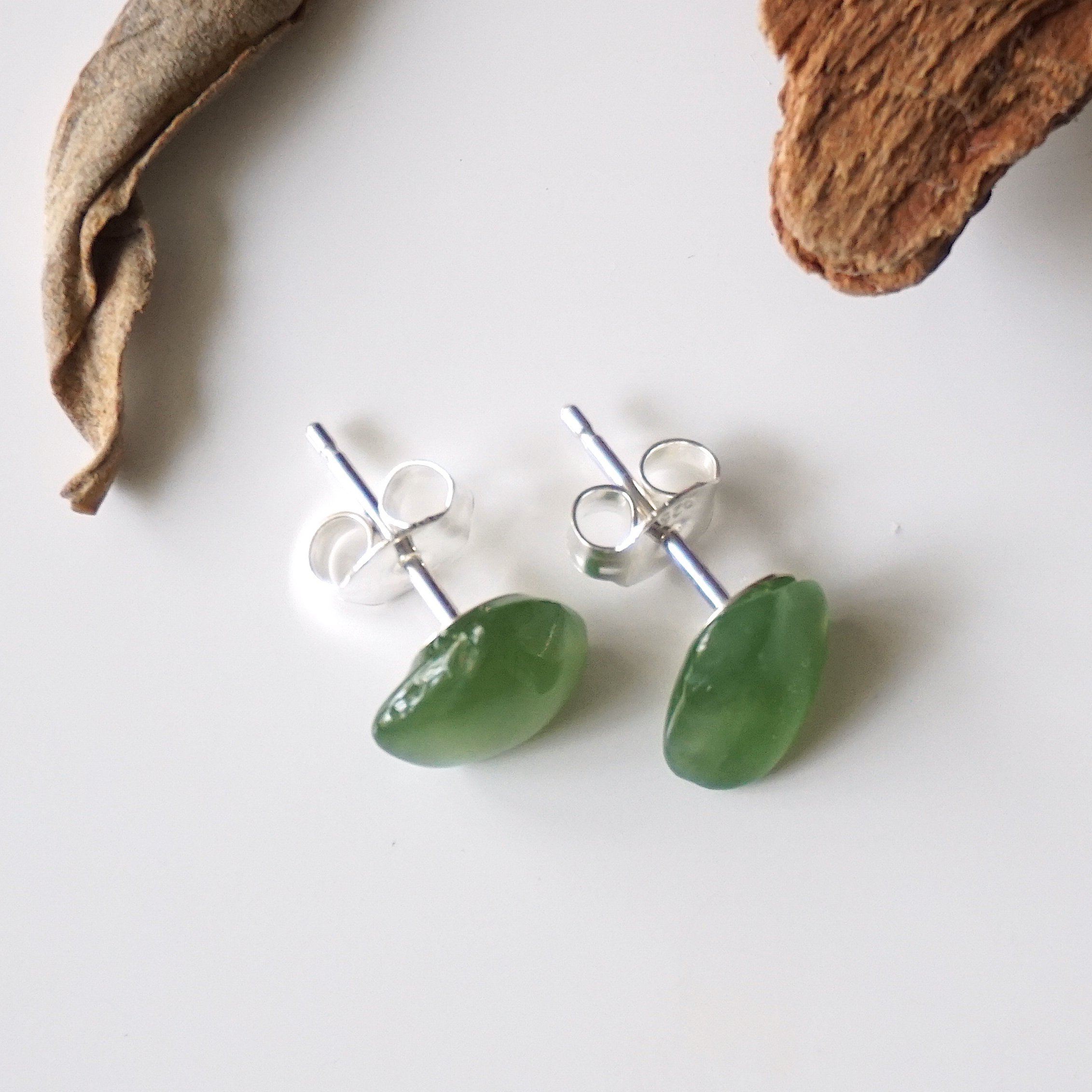 Natural Nephrite Jade Stud Earrings for Women - Hypoallergenic Post Earrings for Daily Wear & Special Occasions