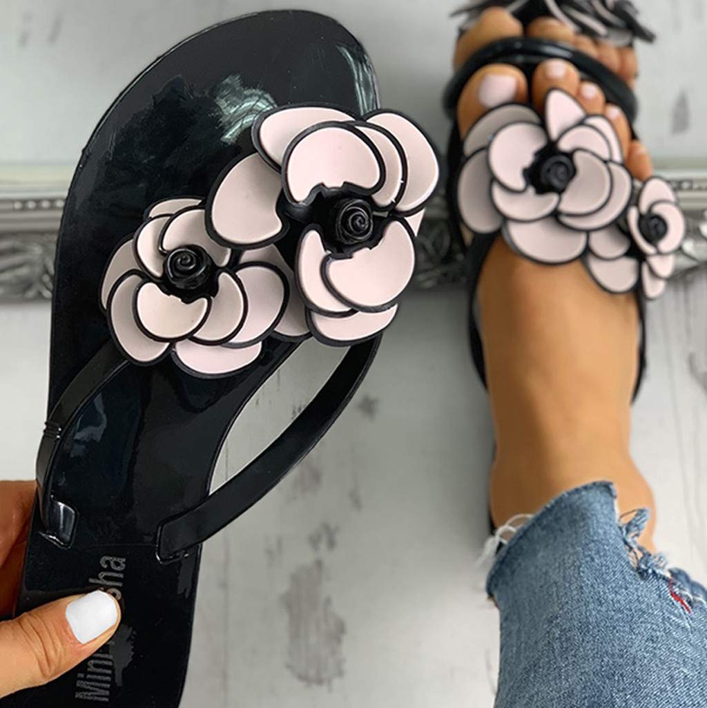 Aniywn Women's Bohemian Flip Flops - Floral Strap Beach Sandals | Comfortable Summer Slippers for Pool, Vacation & Outdoor Wear