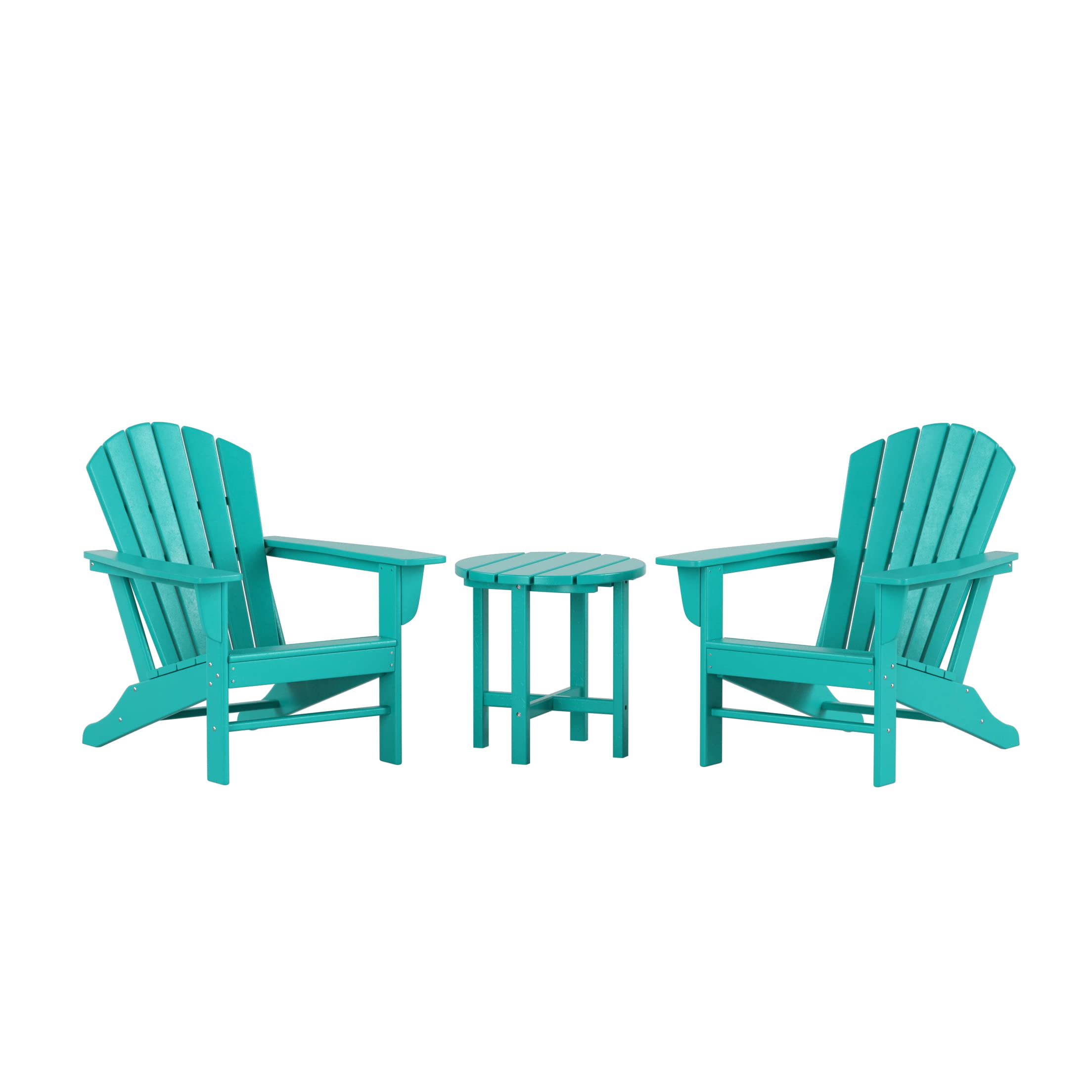 2-Piece WO Home Outdoor Adirondack Chair Set with Side Table - Durable Poly Lumber Traditional Retro Lounger for Beach, Balcony, Patio - Perfect for Backyard Relaxation & Garden Decor (Turquoise)