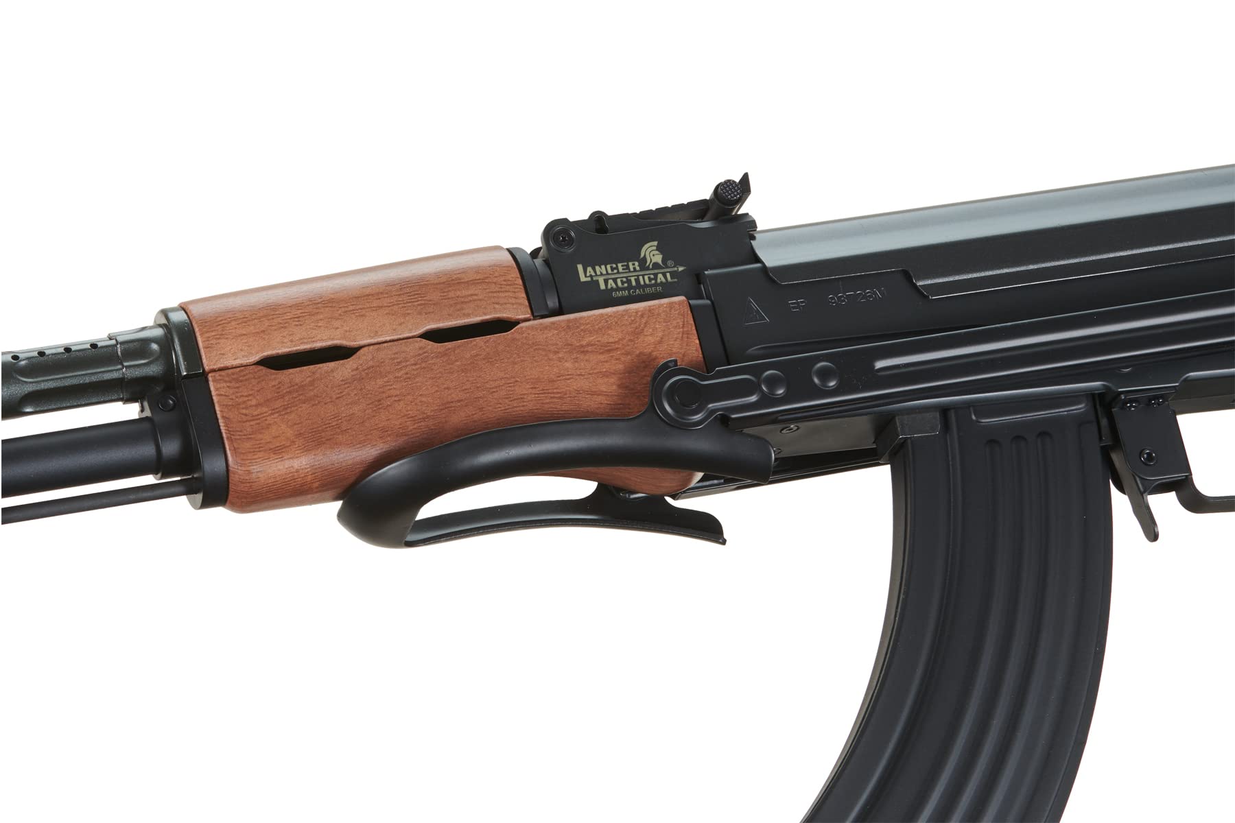 Lancer Tactical AK47 AEG Airsoft Rifle - Full Metal High FPS Electric Gun with Folding Stock, 600 Round Magazine, Battery & Charger Included (Black/Faux Wood) - Perfect for Milsim, Airsoft Battles & Tactical Training
