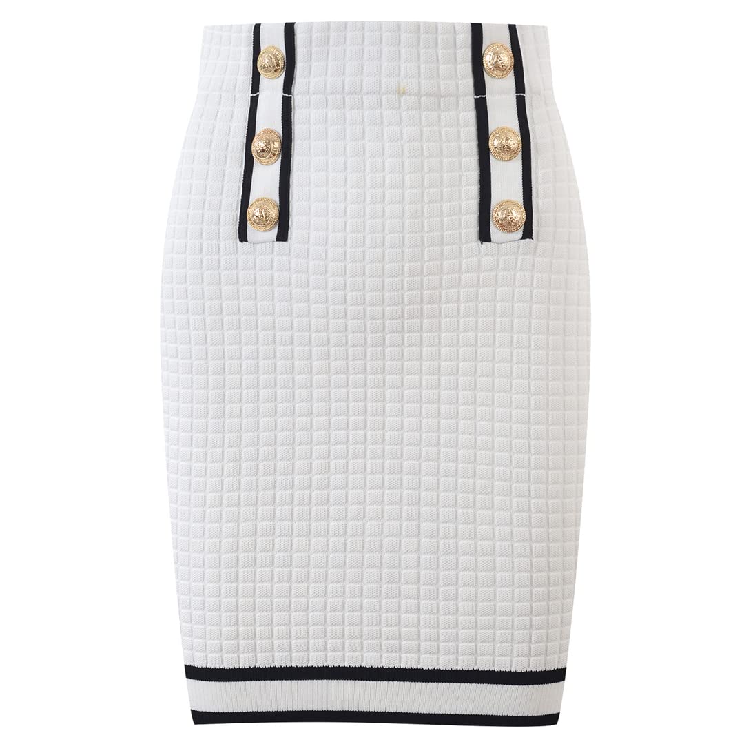 Women's Summer Outfit - Gold Button Short Knitted Cardigan & Mini Skirt Two-Piece Set (White) | Casual Chic Look for Beach, Date Night & Summer Vacation