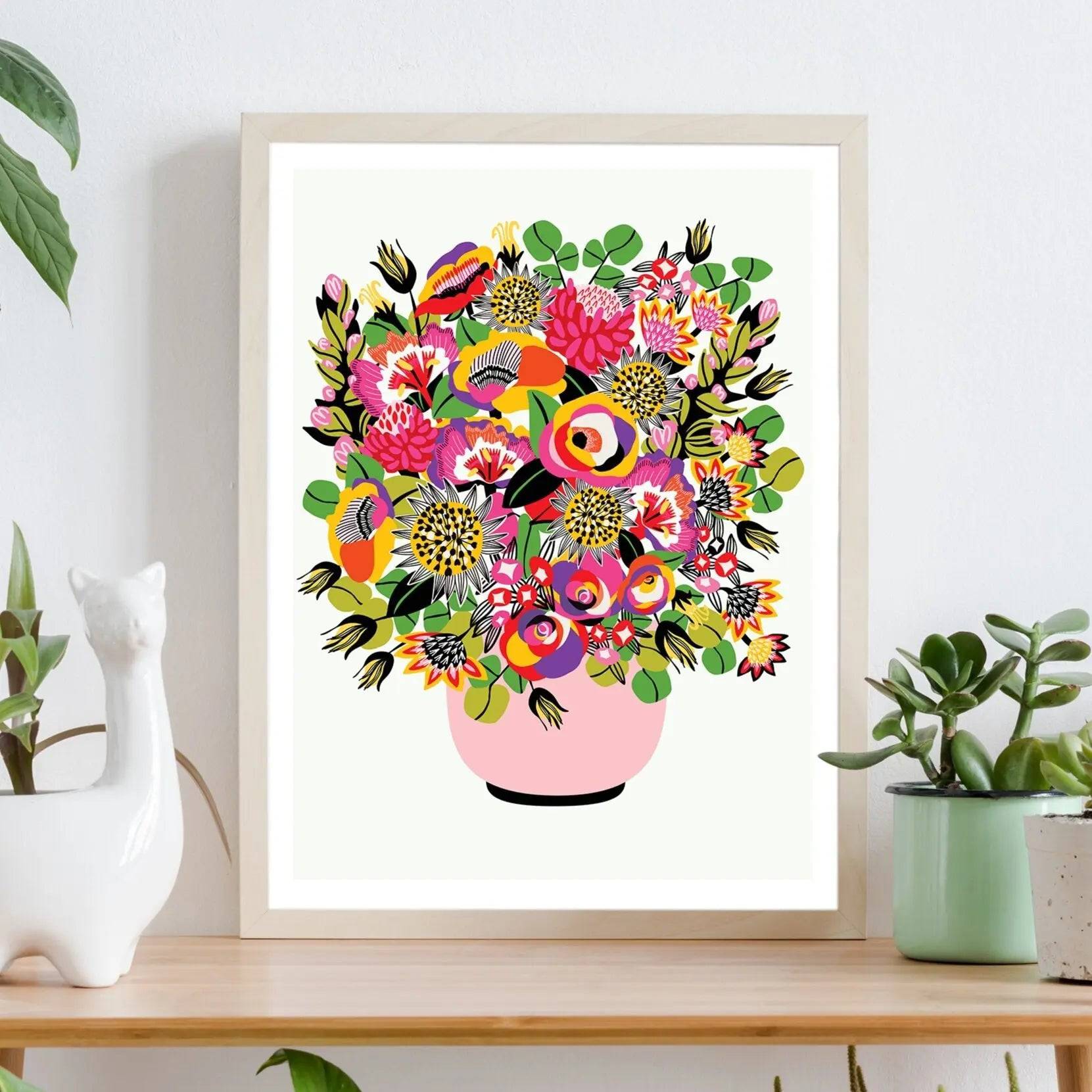 Modern Roses and Lilies Wall Art Print - Floral Canvas Painting for Living Room, Bedroom & Office Decor