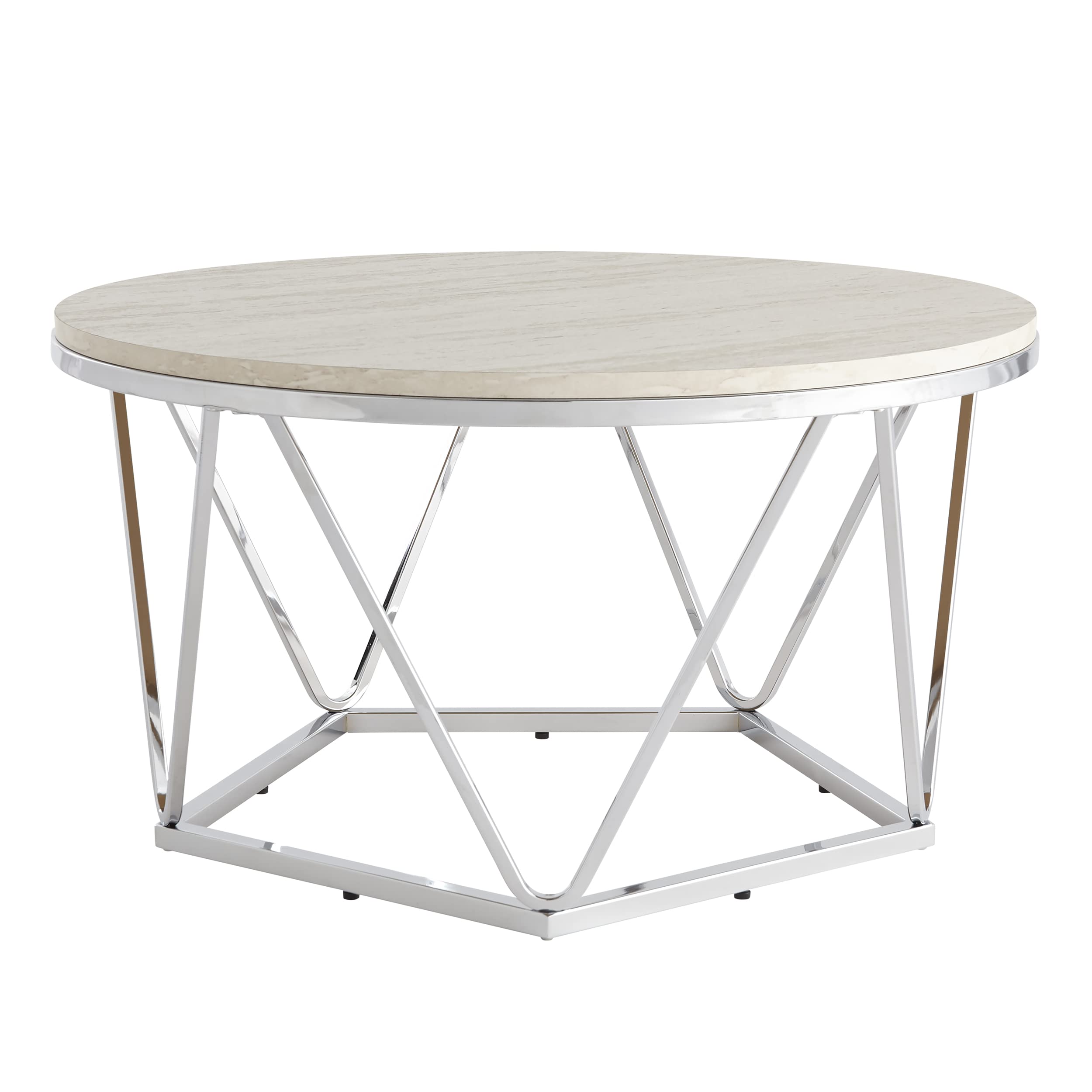 SEI Furniture Luna Cocktail Table - Silver Faux Travertine Coffee Table for Living Room, Patio & Lounge - Modern Side Table for Home Decor & Entertaining