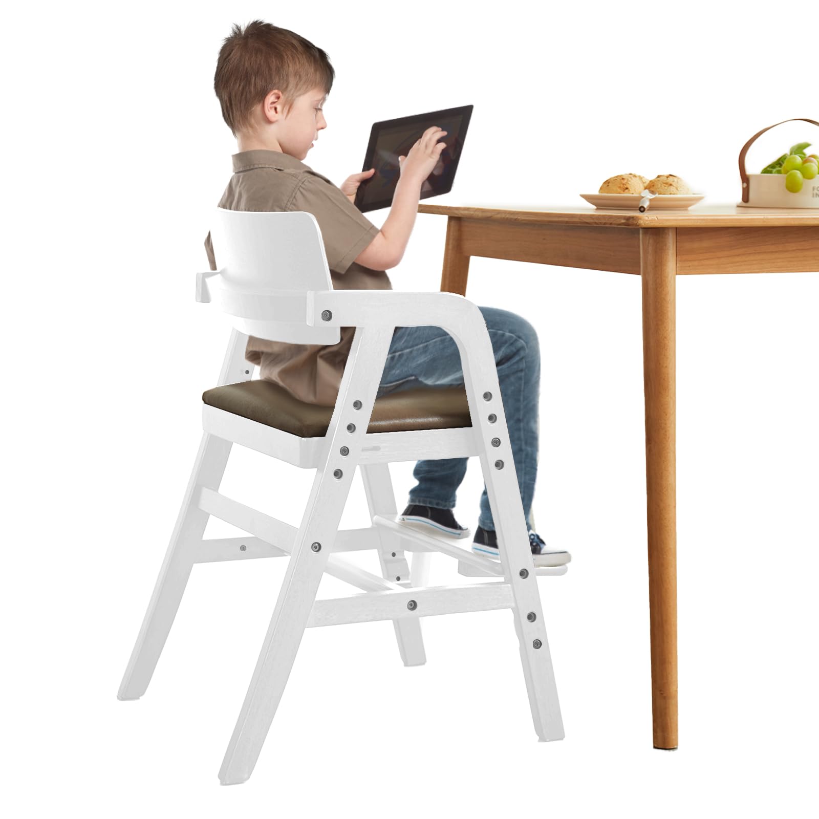 Premium Solid Wood Toddler High Chair - Adjustable Height Growing Chair for Kids, Convertible Dining & Study Chair - Perfect for Mealtime, Learning & Play