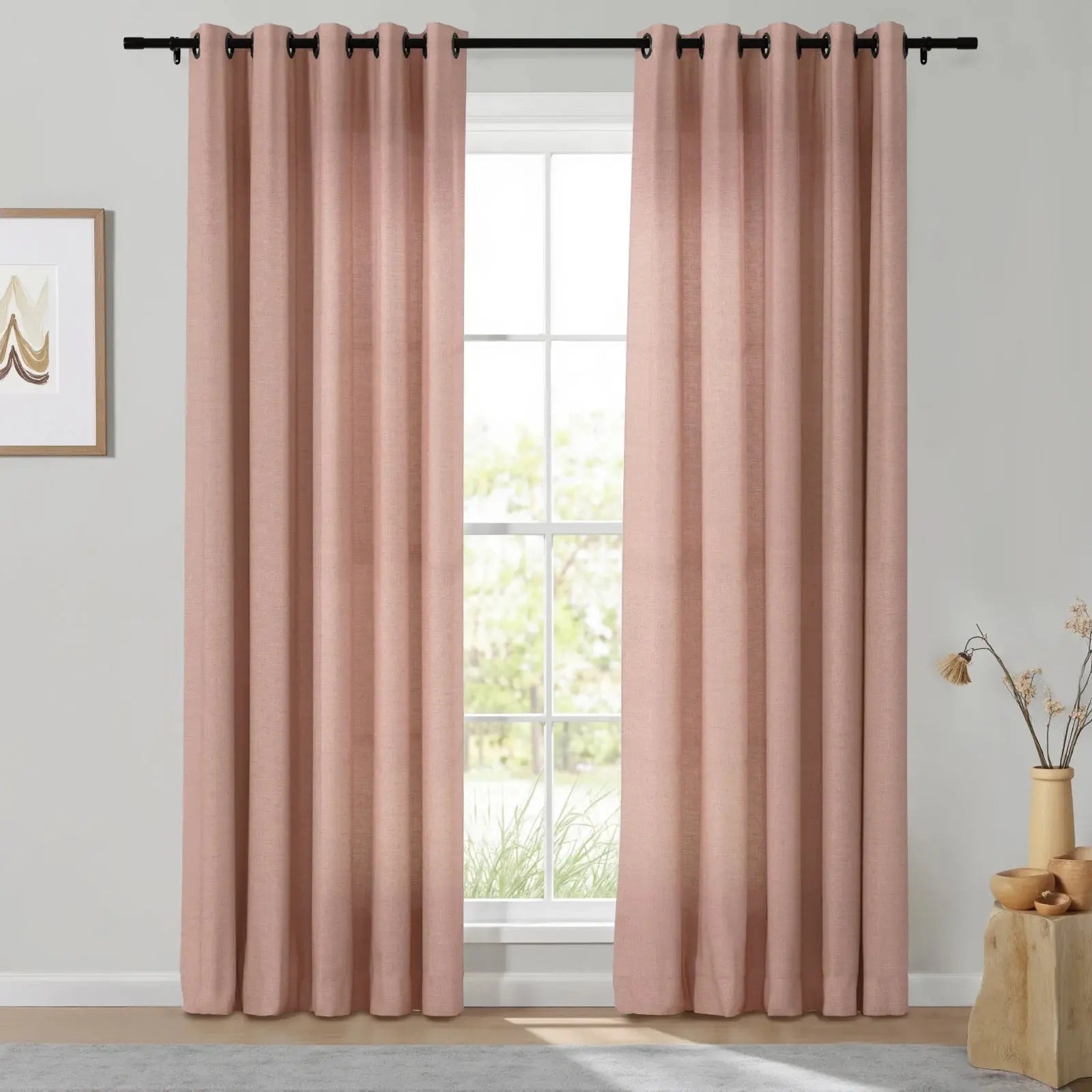 Isabella Heavyweight Cotton Grommet Curtains - Blackout Drapes for Living Room & Bedroom - Noise Reducing Thermal Insulated Window Panels (Set of 2)