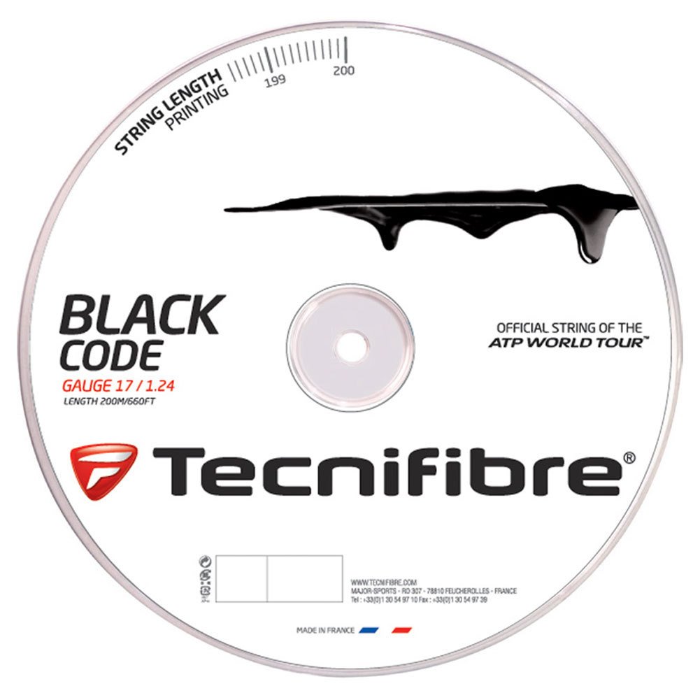 Tecnifibre Black Code 17g Tennis String Reel (Black) | High-Performance Polyester String for Tennis Rackets | Perfect for Competitive Play & Durability