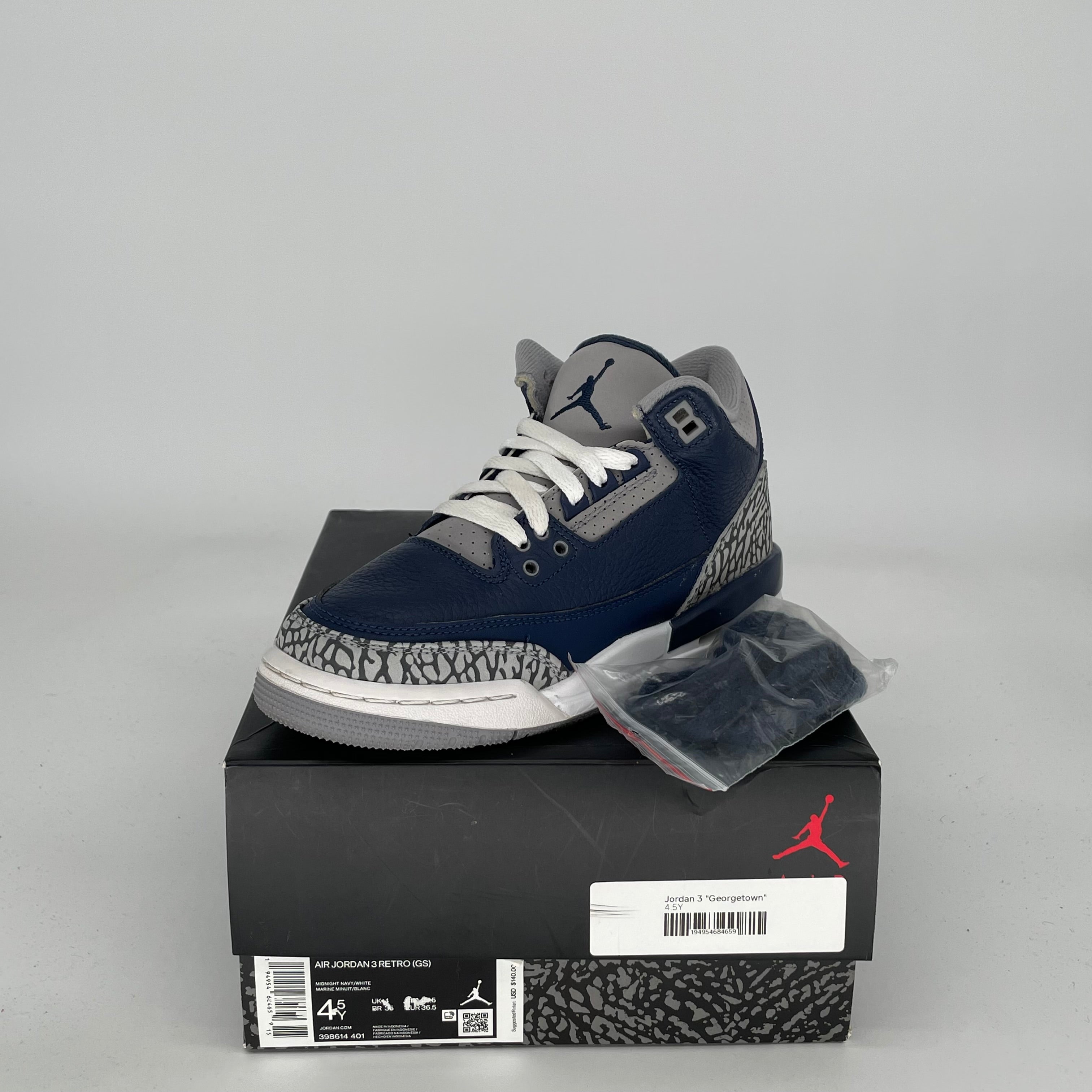 Original Air Jordan 3 Georgetown Sneakers Size 4.5Y - Style Code 398614-401 | Retro Basketball Shoes for Men & Women | Perfect for Streetwear, Gym & Casual Outfits
