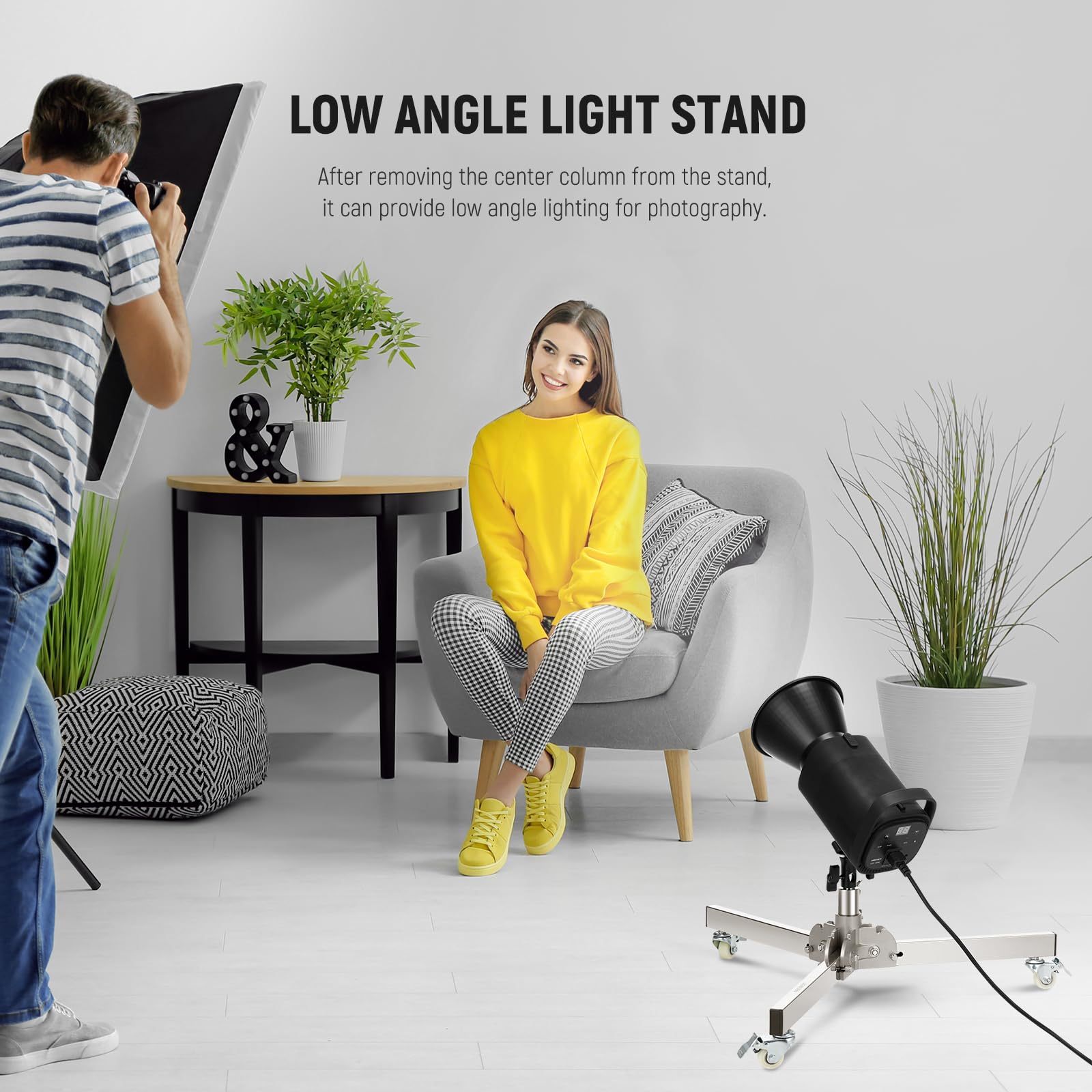 NEEWER Heavy Duty Light Stand with Wheels, 3.2ft/98cm Adjustable Stainless Steel Tripod for Photography - Supports Speedlight, Softbox & Monolight (22lb Capacity) - Perfect for Studio, Portrait & Video Lighting Setup