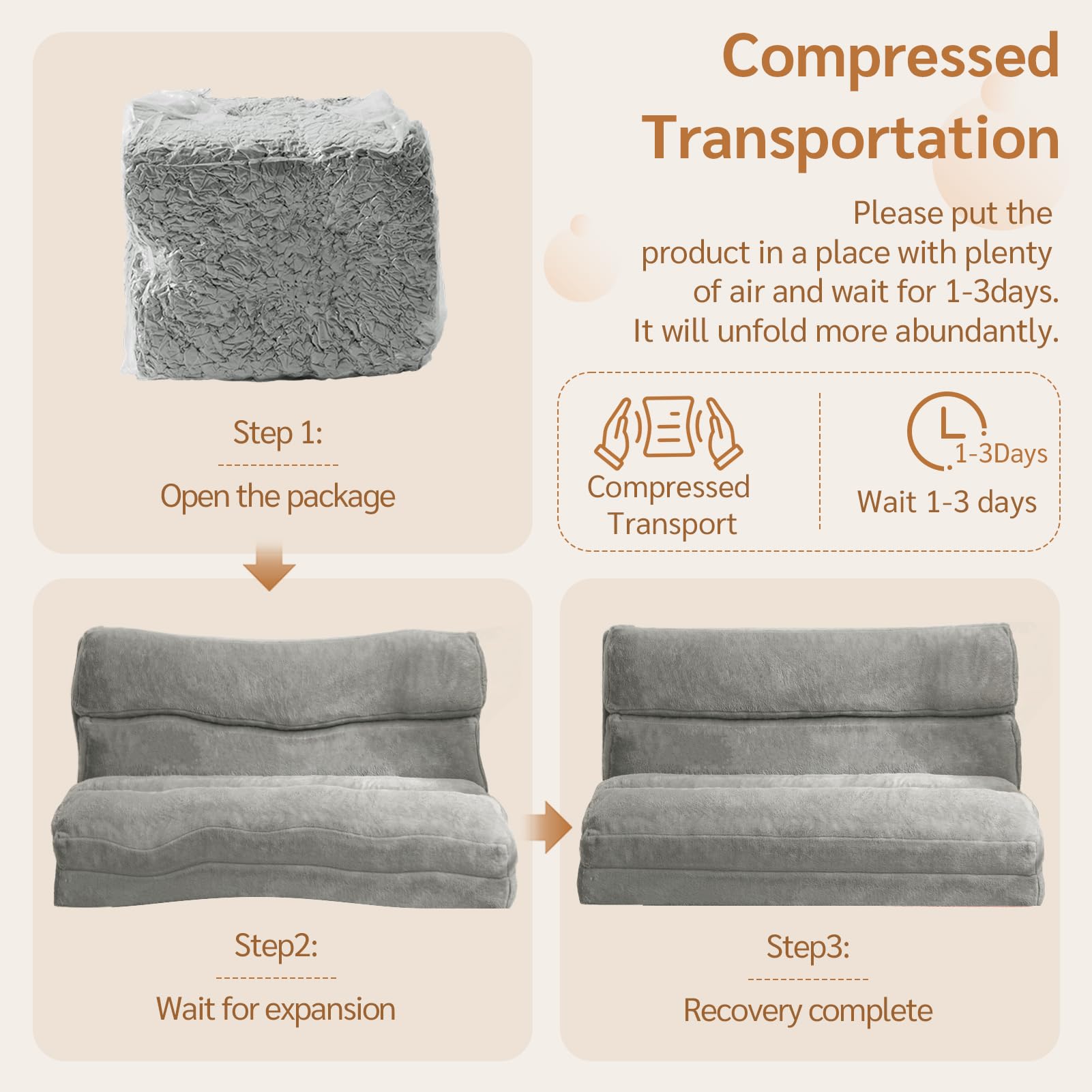 MAXYOYO Extra Wide Foldable Bean Bag Bed - Convertible Sofa to Floor Mattress for Adults, Grey - Perfect for Lounging, Guest Beds & Small Space Living