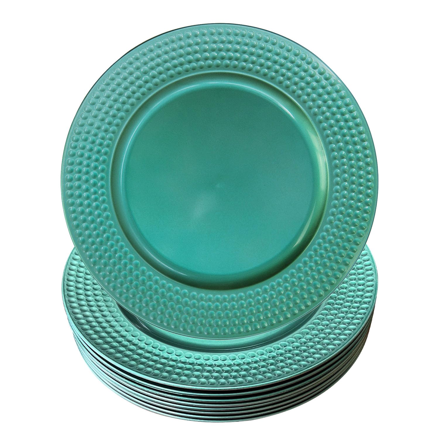 WELMATCH 12-Pack 13-Inch Round Aqua Plastic Hammer Edge Charger Plates - Elegant Wedding & Party Tableware Decorations for Bridal Showers, Banquets, and Special Events (Blue, 12 Count)