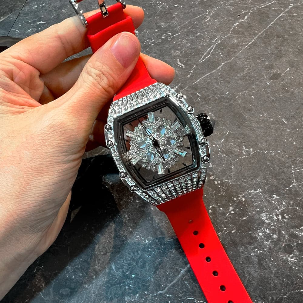 Aries Gold Crystal Dial Red Silicone Strap Women's Watch L 5044 SW R - Elegant Fashion Accessory for Women, Perfect for Daily Wear, Parties & Special Occasions