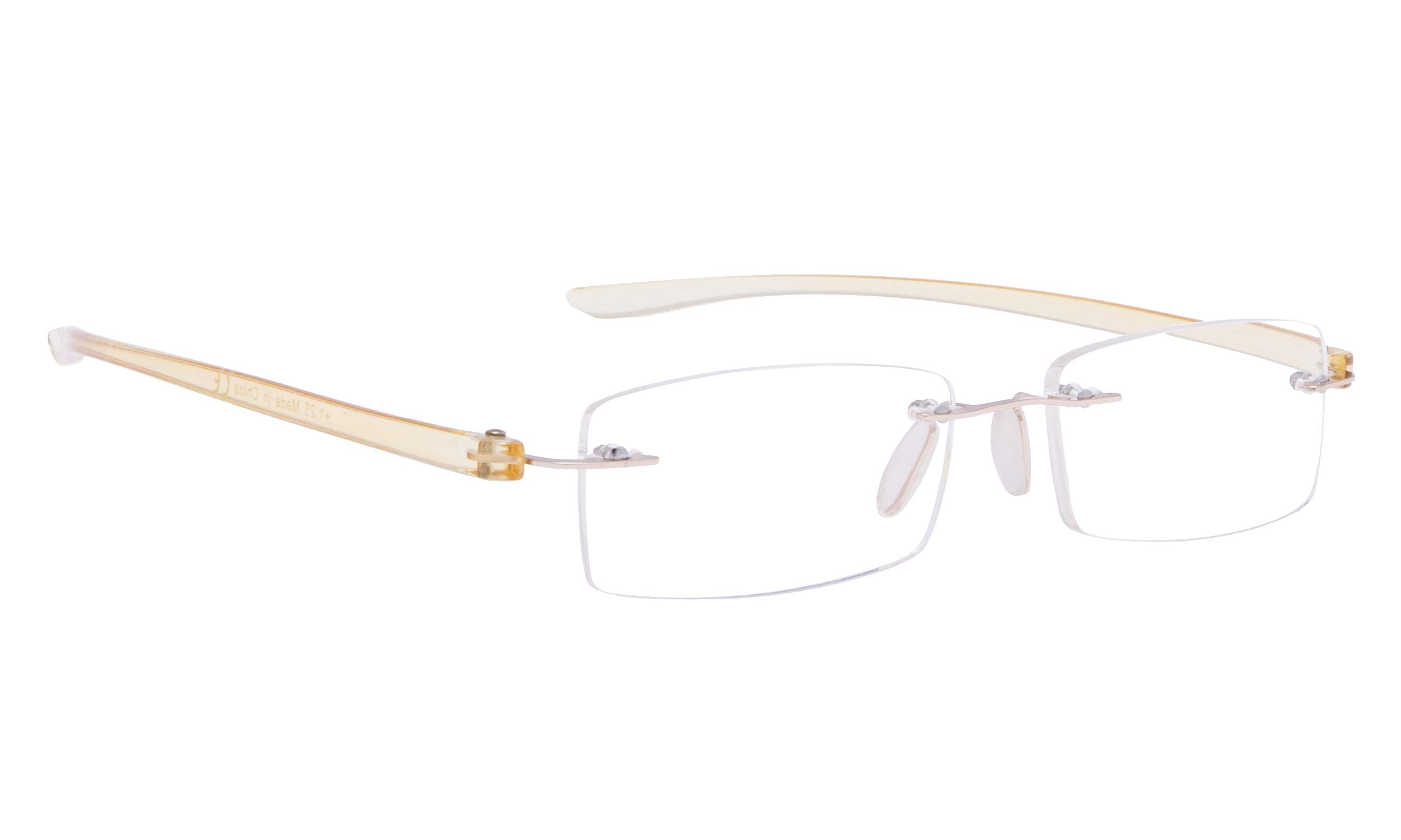 BLUELESS Rimless Reading Glasses for Men & Women - Lightweight Small Frame Readers with Anti-Blue Light (Yellow) - Perfect for Reading, Computer Use & Office Work