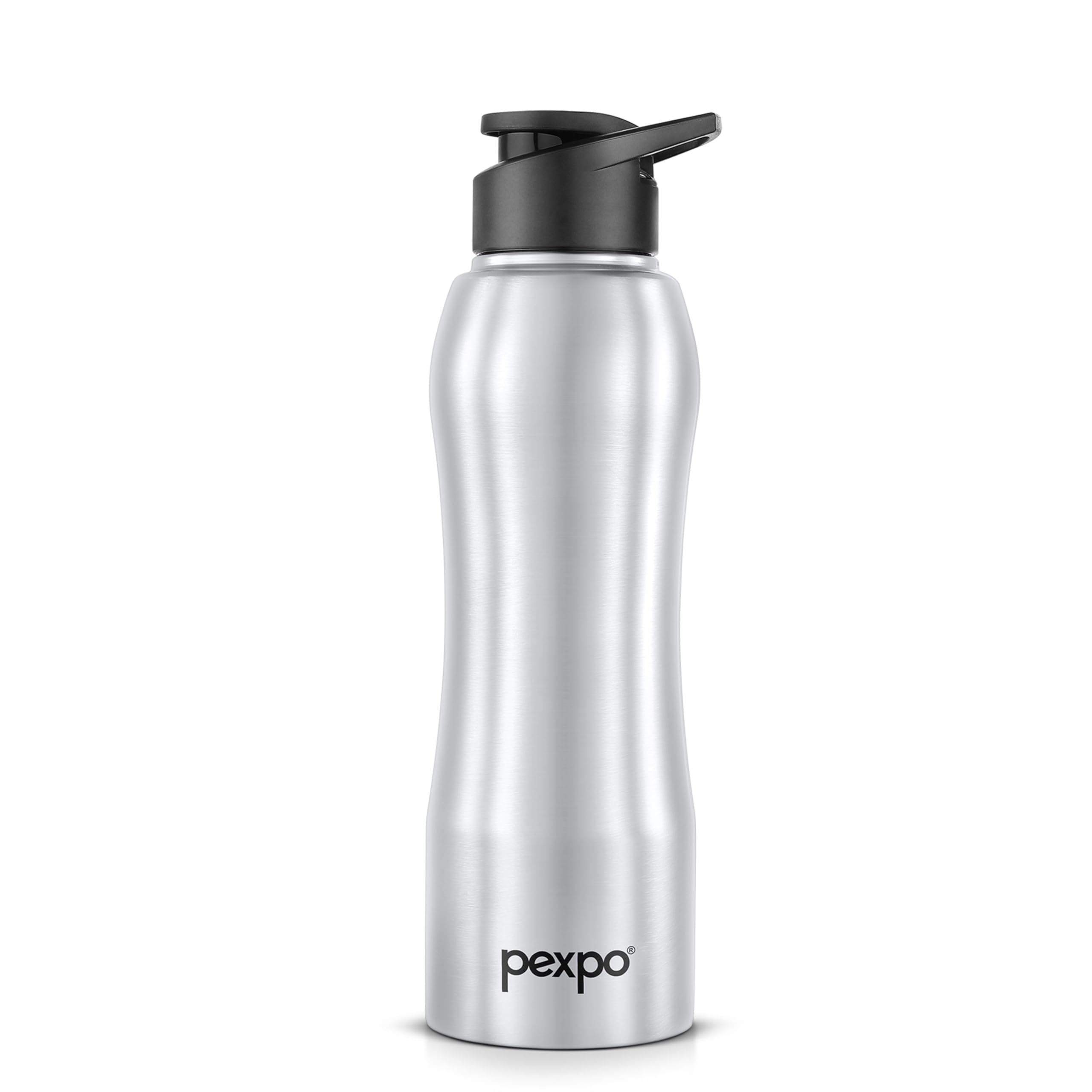 PEXPO Bistro 750ml Stainless Steel Water Bottle - Insulated, Leak Proof, Easy Grip for Gym, Office, Hiking | Silver Single Wall Bottle for Sports, Travel, School & Outdoor Activities | Perfect for Men, Women & Kids