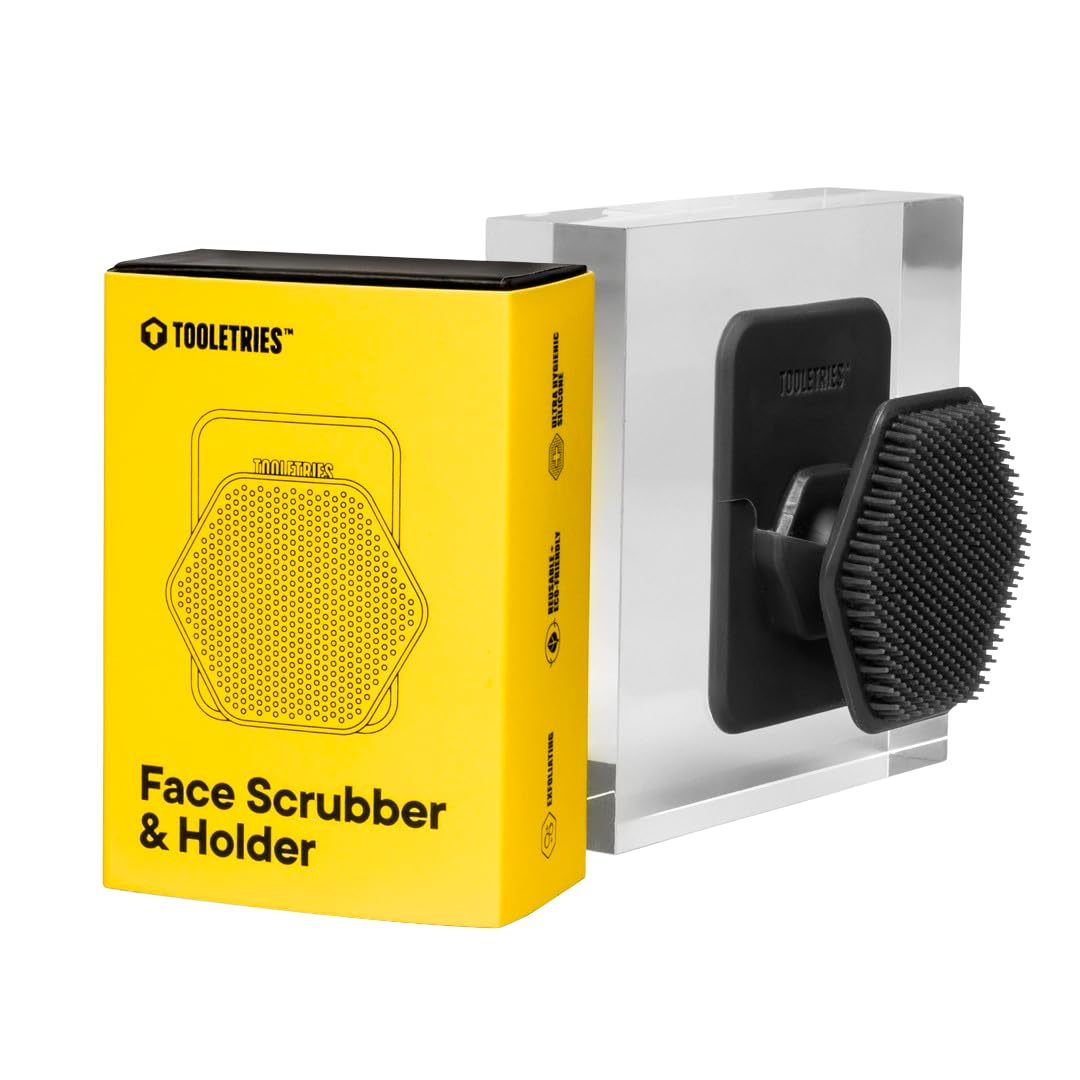 Tooletries Silicone Face Scrubber & Storage Holder - Gentle Exfoliating Facial Cleanser for Men, Hydrating Face Wash Kit - Perfect for Daily Skincare Routine, Travel & Shower Essentials
