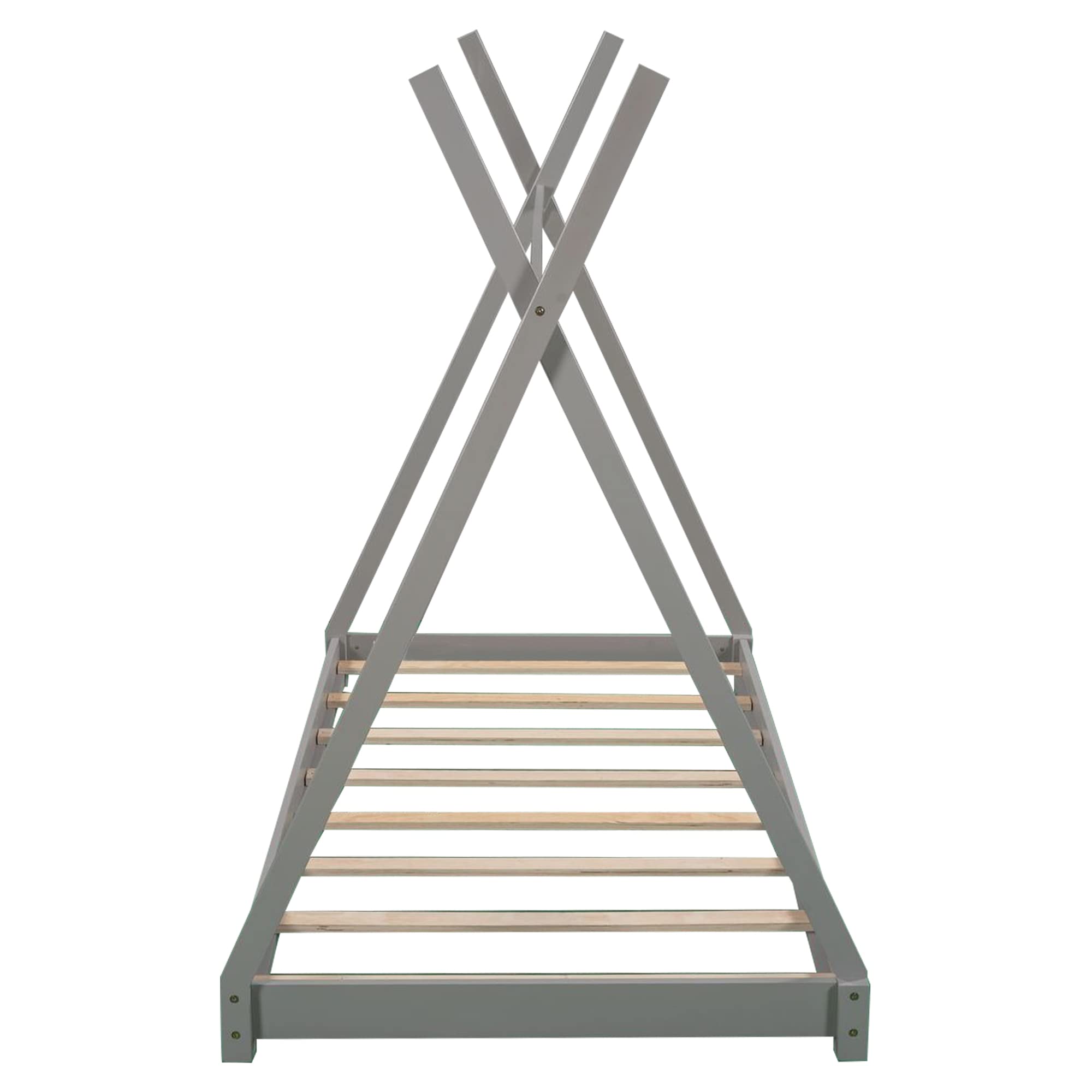 Rhomtree Solid Wood Twin Bed for Kids - Sturdy Triangle Structure, Low Platform Design, No Box Spring Required (Gray) - Perfect for Children's Bedrooms, Guest Rooms & Small Spaces
