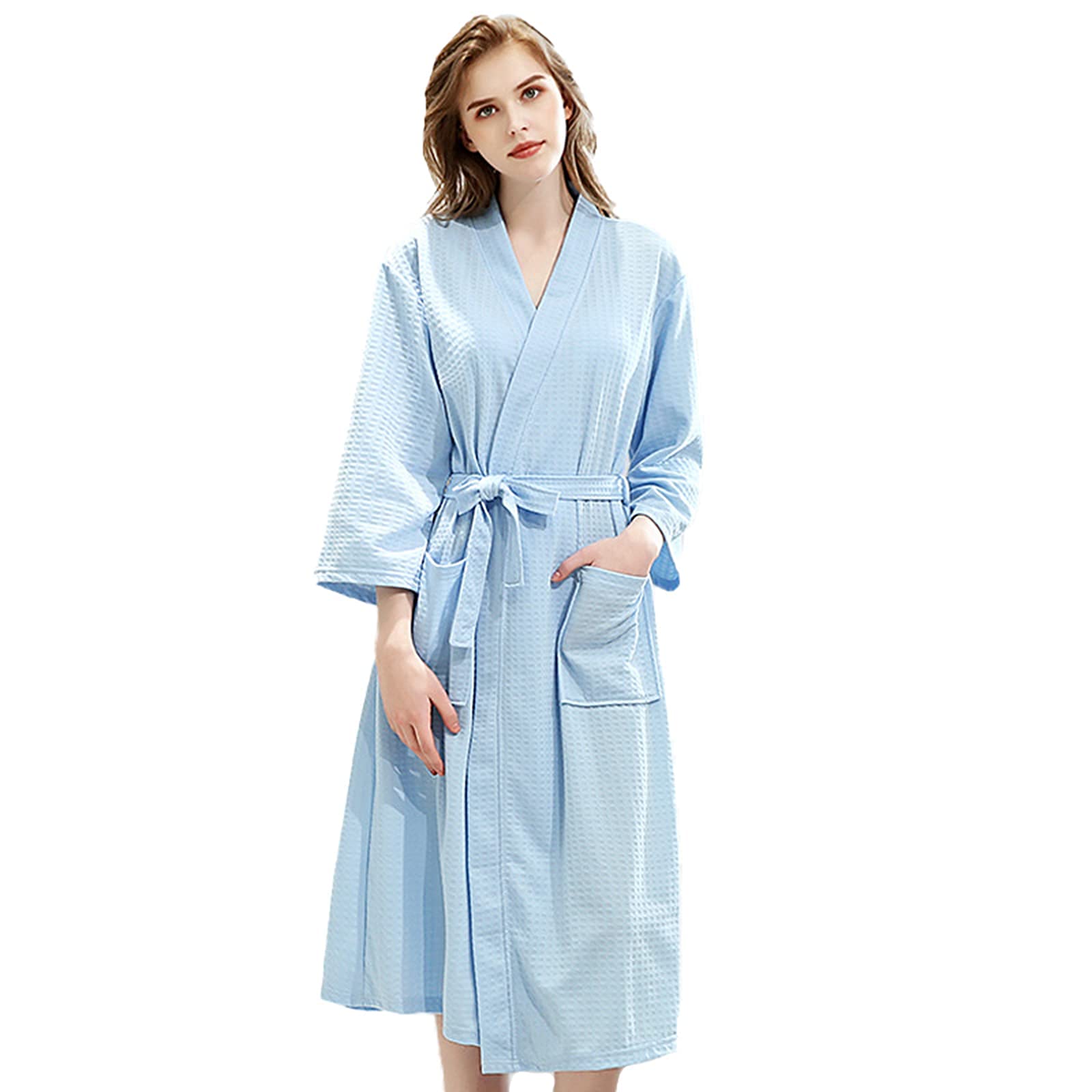ANUFER Men's & Women's Waffle Bathrobe - Soft Breathable Spa Robe for Couples, Hotel & Home Wear - Perfect for Relaxation, Lounging & After Shower Comfort