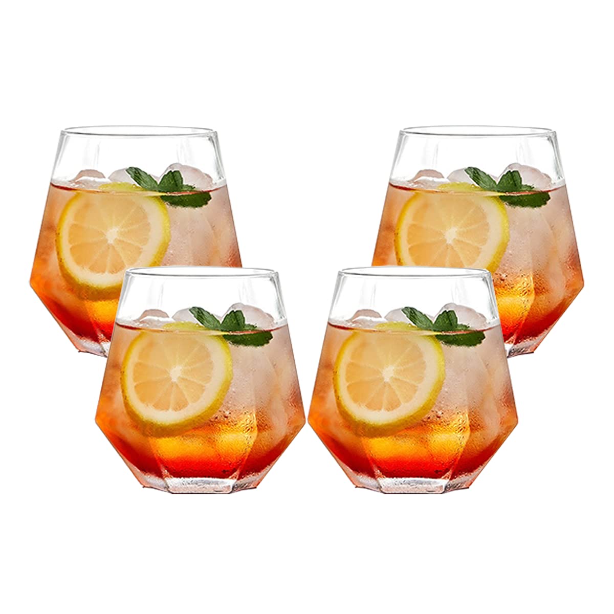 Premium NAVACALA Diamond Whiskey Glasses Set of 4 - 300ml Tilted Scotch Glasses for Bourbon, Rum & Cocktails - Crystal Clear Bar Tumbler for Juice, Water & Whisky - Perfect for Home Bars, Gifts & Entertaining