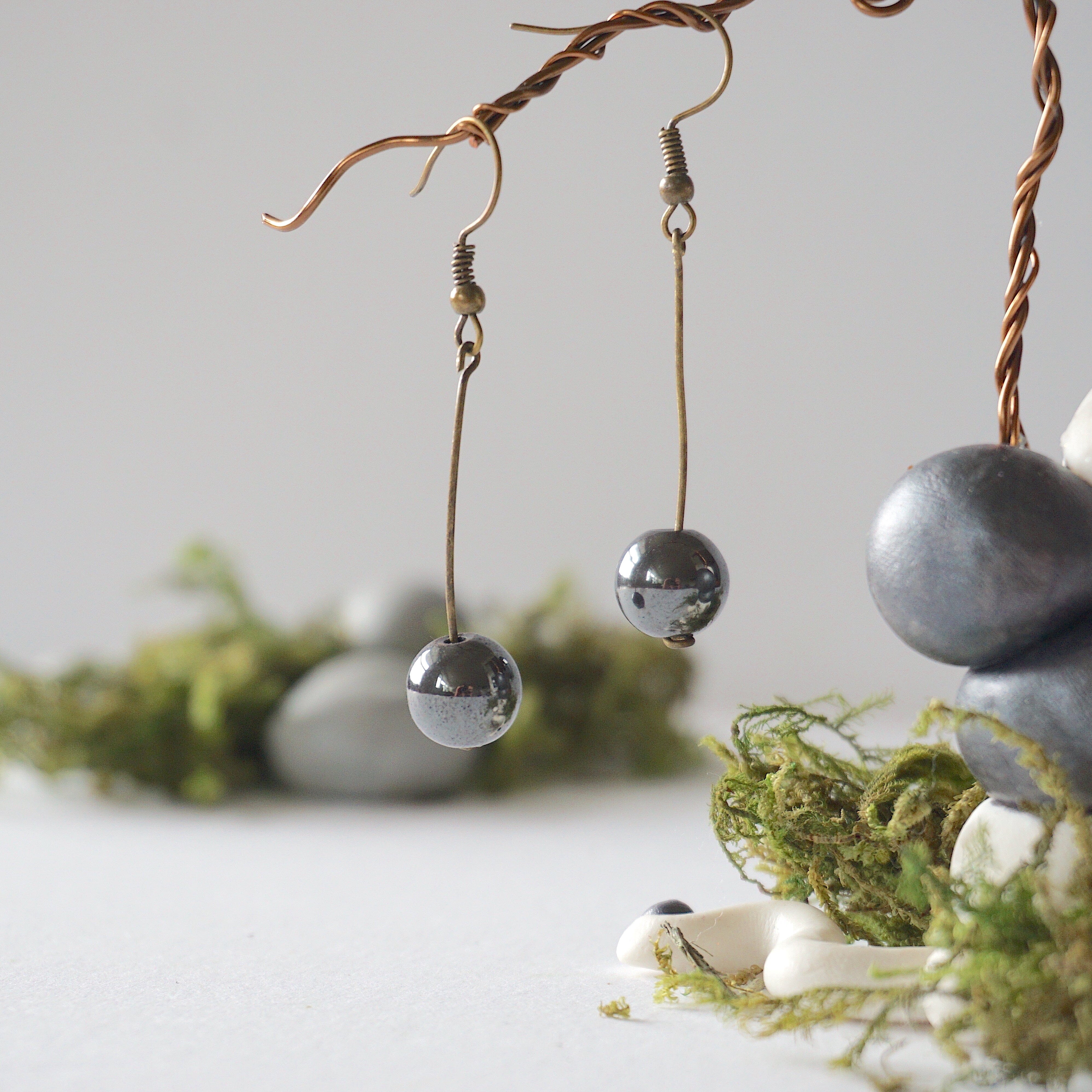 Stylish Hematite Bead Drop Earrings in Antique Bronze - Perfect for Casual Wear, Office & Evening Outfits