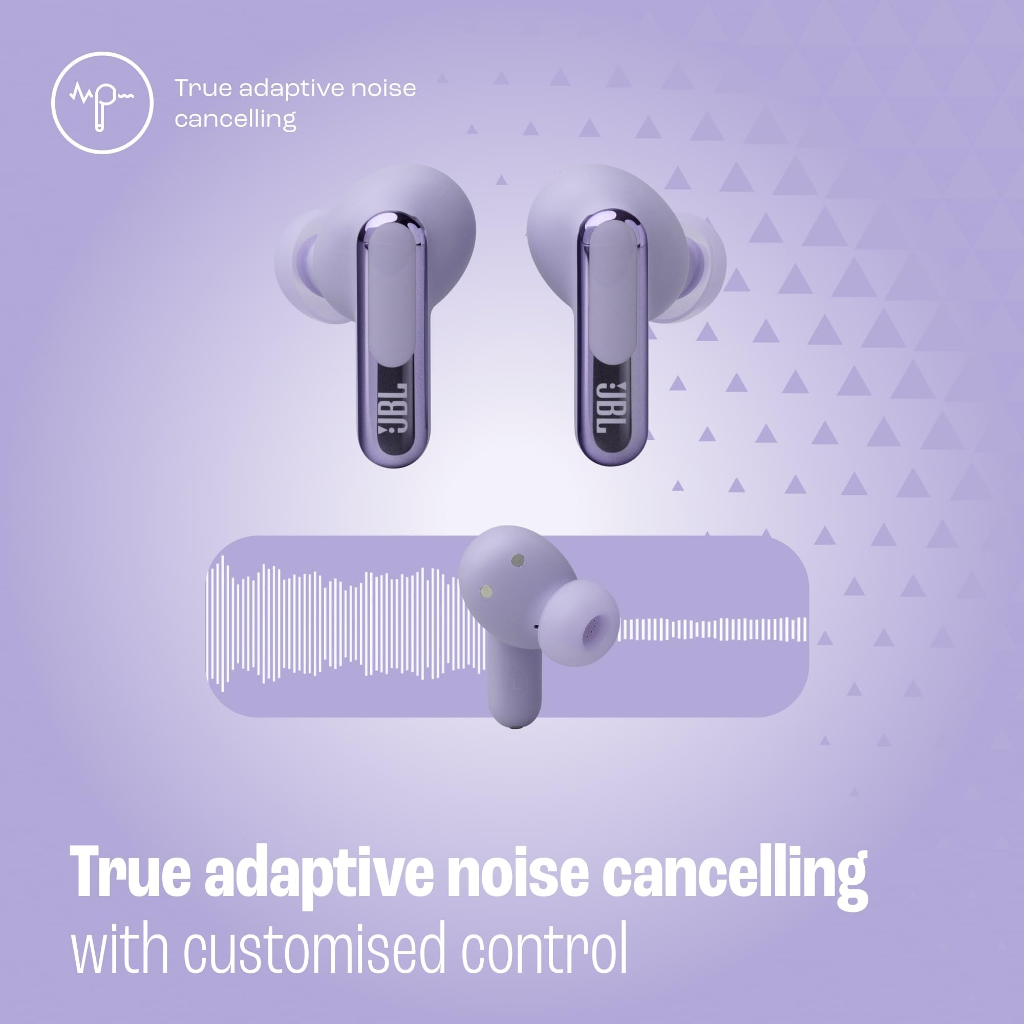 JBL Live Beam 3 True Wireless Bluetooth Earbuds - 48H Battery, Adaptive Noise Cancelling, Hi-Res Audio, IP55 Waterproof, Purple | Perfect for Workouts, Commuting & Travel