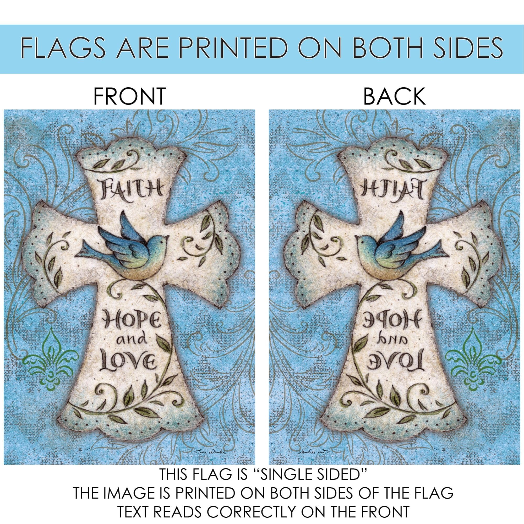 Faith Hope Love Christian Flag 28x40 Inch - Double Sided Outdoor Garden Flag with Cross Design for Yard, House & Church Decor | Weather-Resistant Christian Home & Garden Decoration