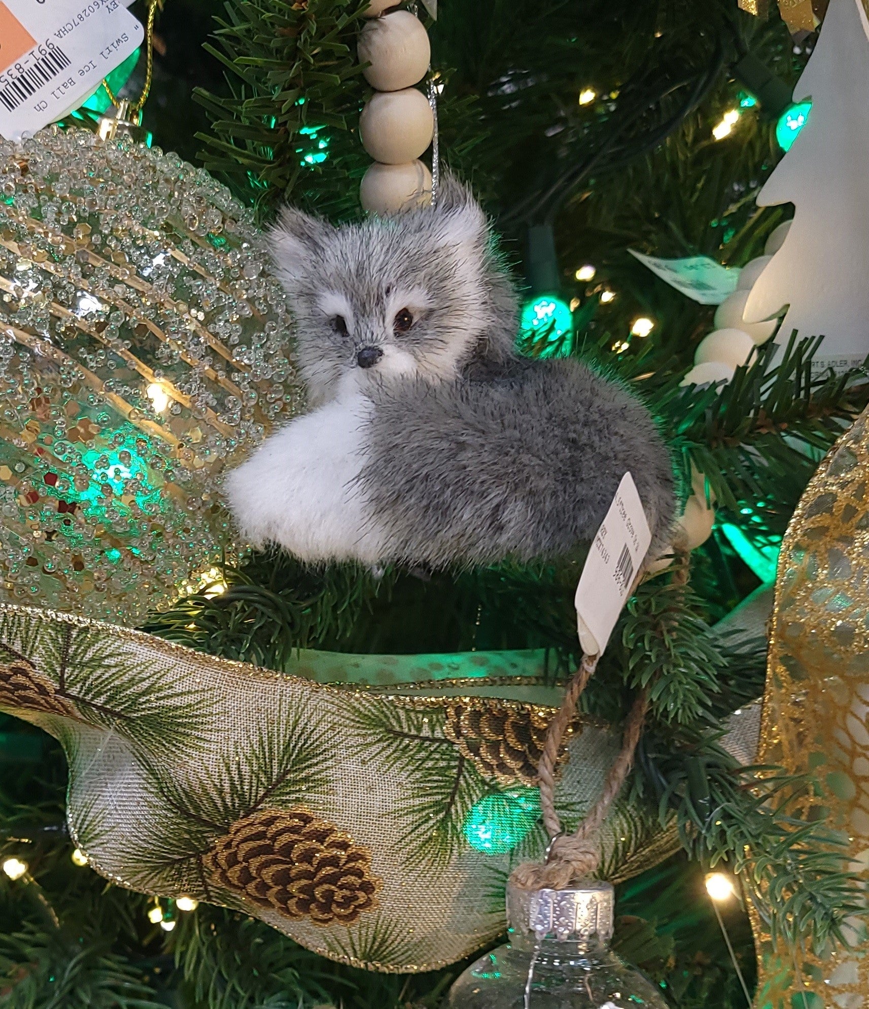 3 Pack Furry Gray Animal Ornaments - Cute Home Decor for Christmas Tree, Shelf Display & Gift Giving