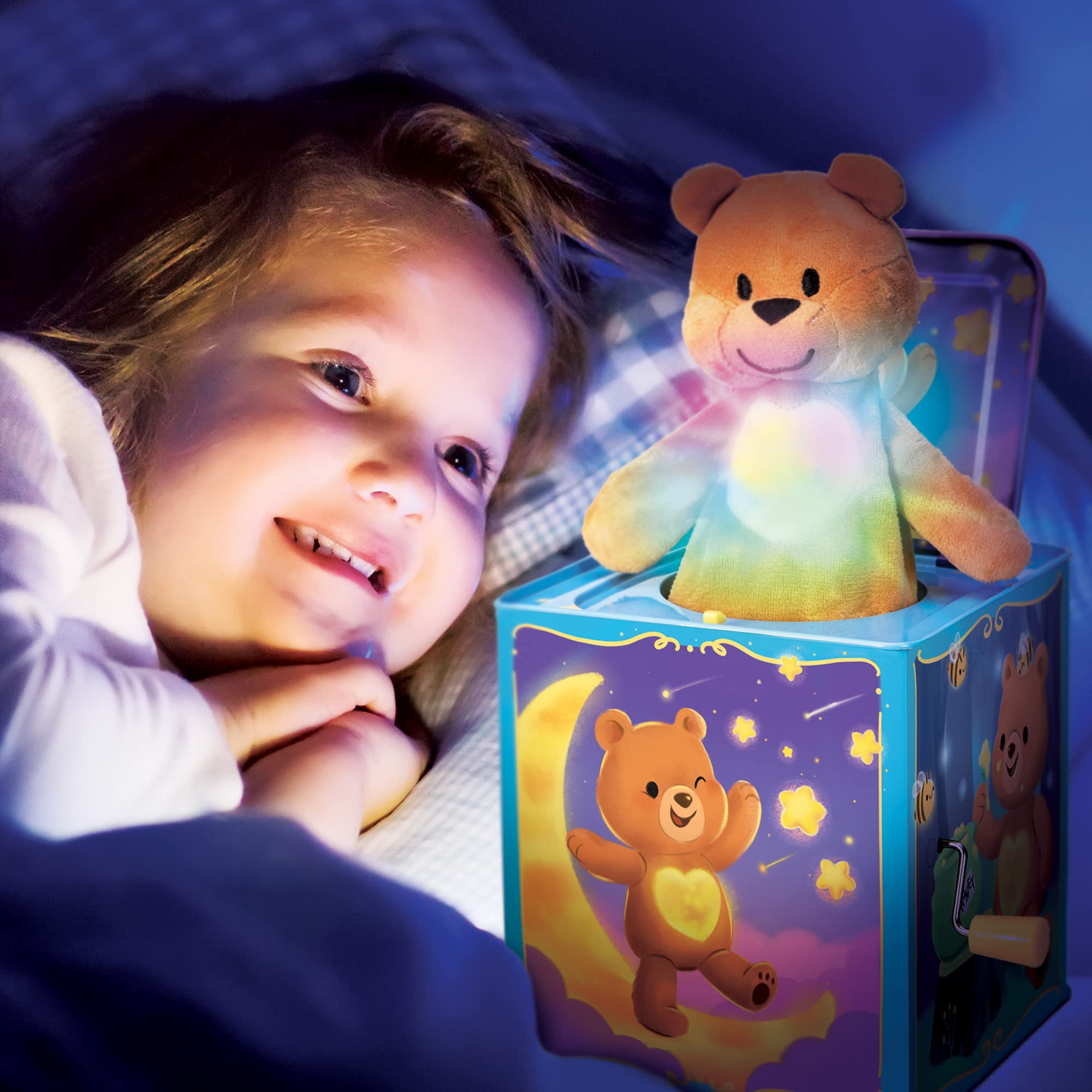 Teddy Bear Pop N Glow Jack in The Box Toy - Surprise Pop-Up Musical Plush for Kids Birthday & Christmas Gifts - Perfect for Playtime, Parties & Nursery Decor