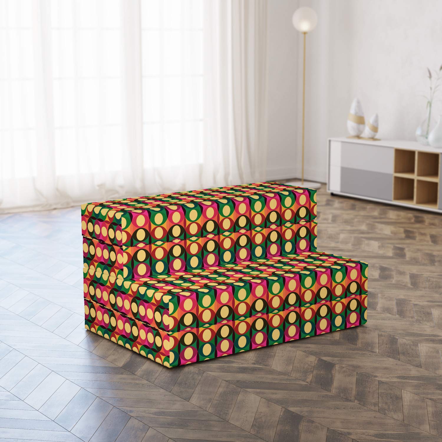 Ambesonne Retro Foldable Mattress - Pop Art Geometric Pastel Design, 74.8