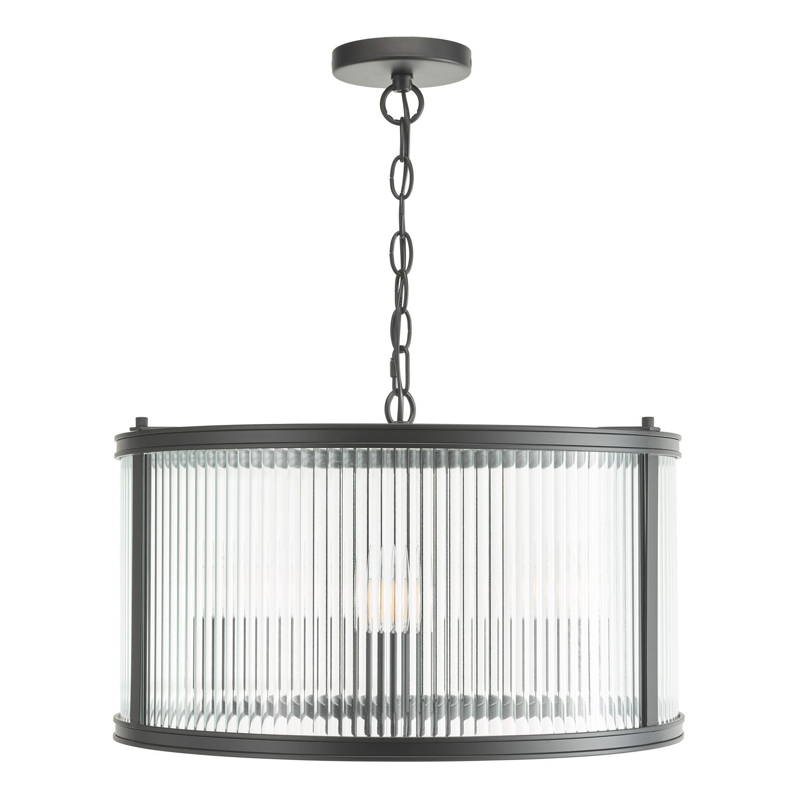 Bianka 3-Light Pendant Lighting Fixture in Bronze & Matte Black with Ribbed Glass Shades, E14 Base - Perfect for Kitchen Island, Dining Room, or Entryway Lighting