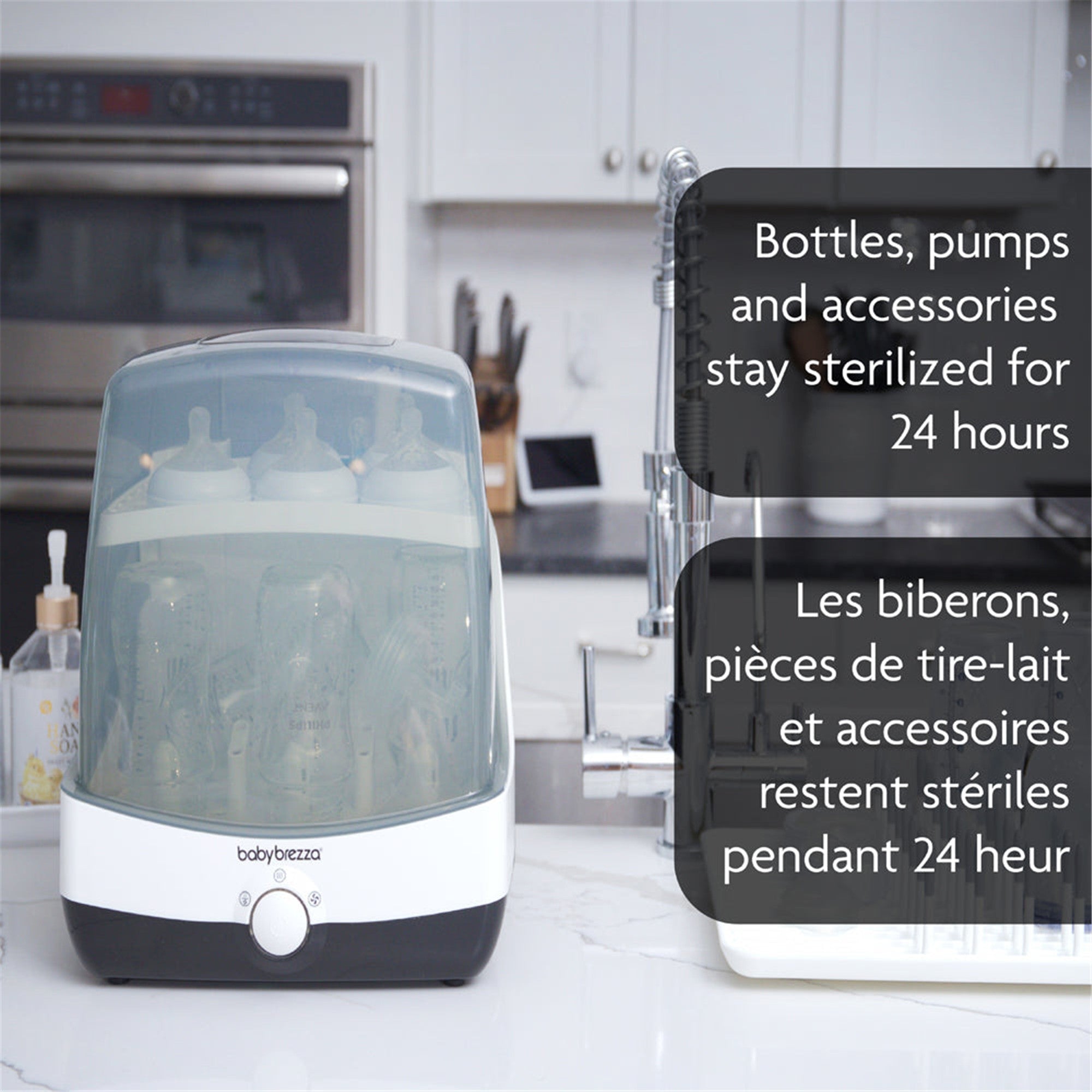 Baby Brezza Superfast Baby Bottle Sterilizer and Dryer - White | Fast Sanitizing for Baby Bottles, Pacifiers & Breast Pump Parts | Perfect for Nursery, Daycare & Travel