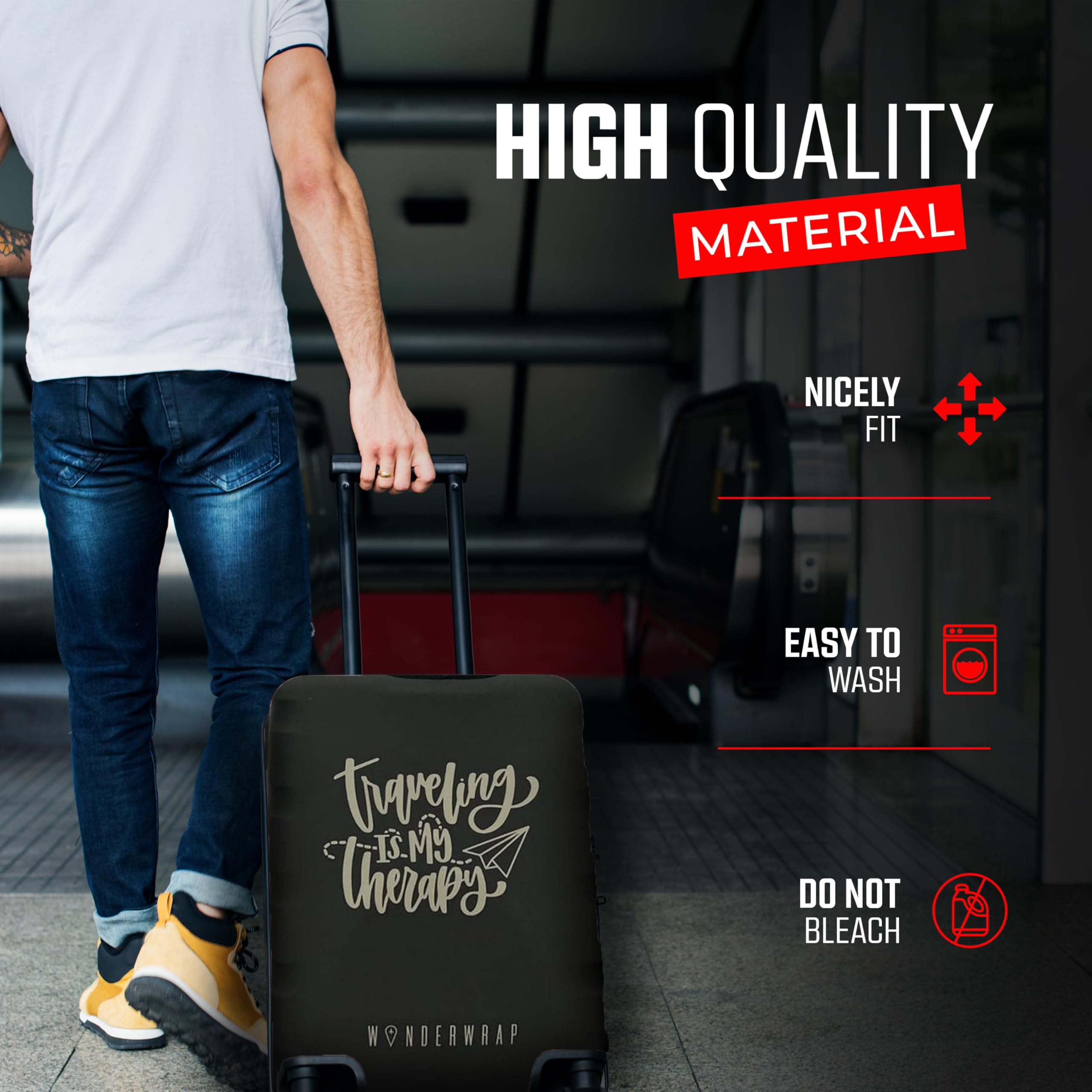 Reversible Luggage Cover Protector - Washable Anti-Scratch Suitcase Protector for Travel (Black Hot Air Balloon, Large 65-71 x 43-48 x 26-30cm) | Perfect for Airplane, Train & Vacation Trips