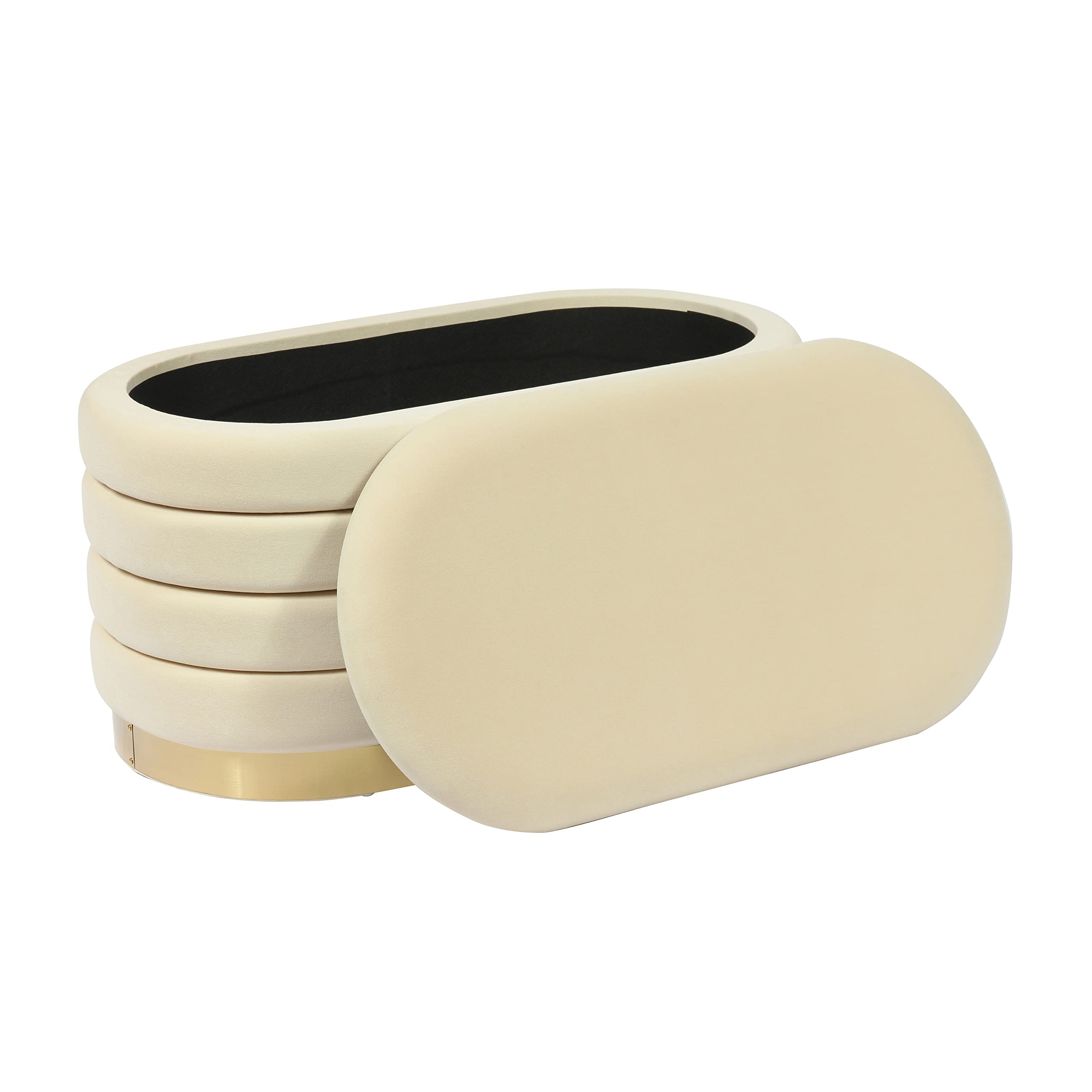 Tov Furniture Lillian Velvet Storage Bench - Cream Upholstered Ottoman with Hidden Storage | Perfect for Bedroom, Living Room & Entryway Organization