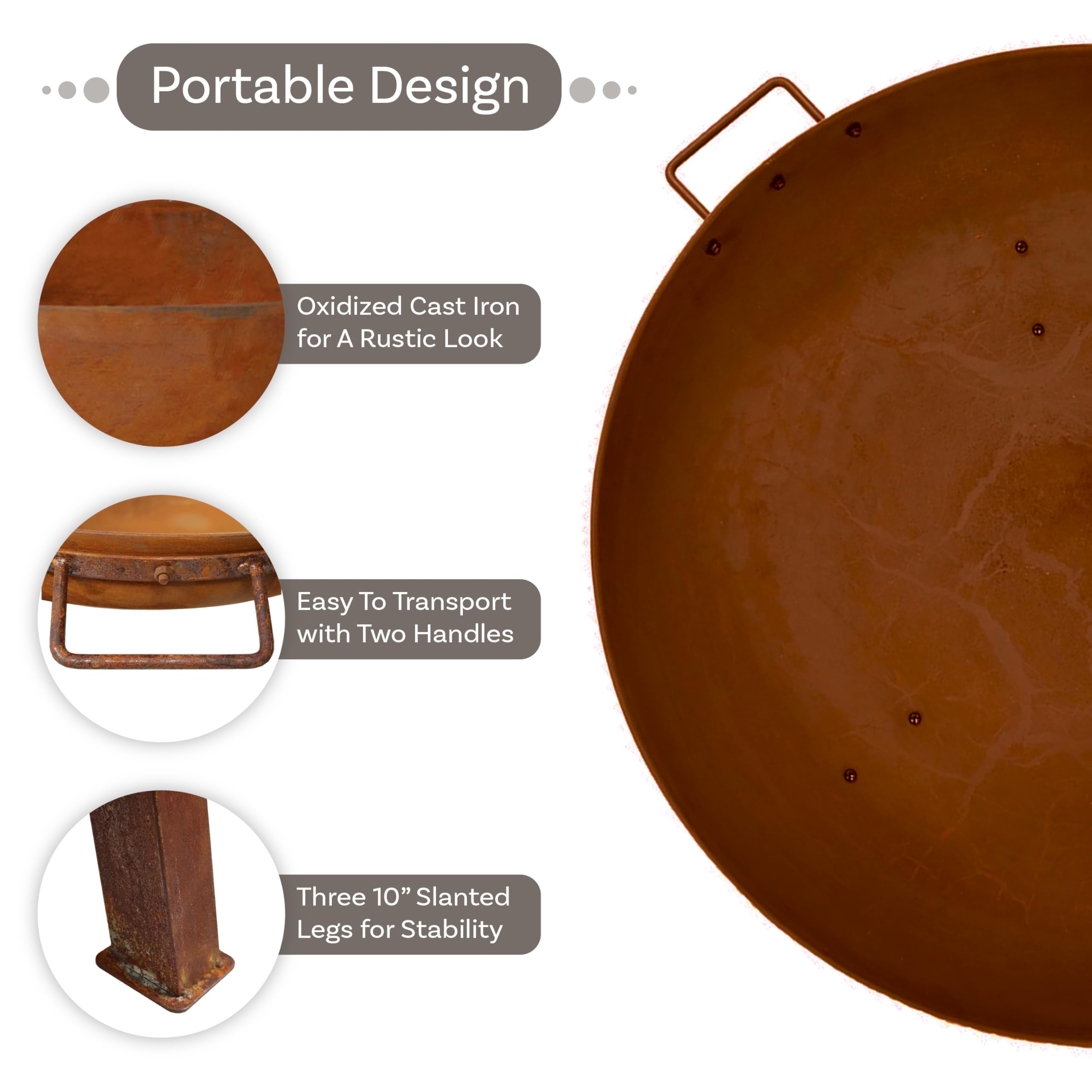 Sunnydaze 34-Inch Heavy Duty Cast Iron Wood Burning Fire Pit for Outdoor Backyard, Patio, Camping - Rust-Resistant Oxidized Finish with Handles - Perfect for Bonfires, S'mores & Backyard Gatherings