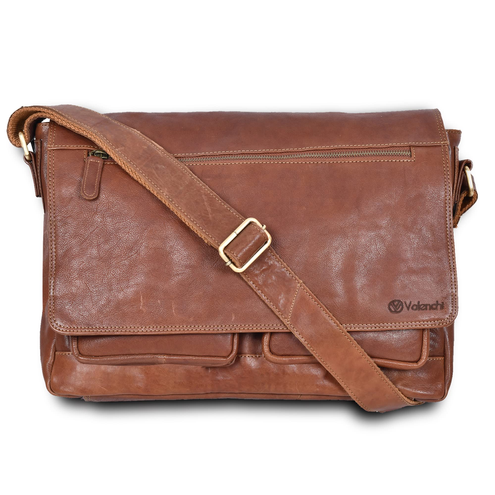 Premium Genuine Leather Messenger Bag for Men & Women - 14 Inch Laptop Bag for Business, Travel, College & Work - Handcrafted by VALENCHI - Perfect for Office Commute, Business Trips & School Backpack Alternative
