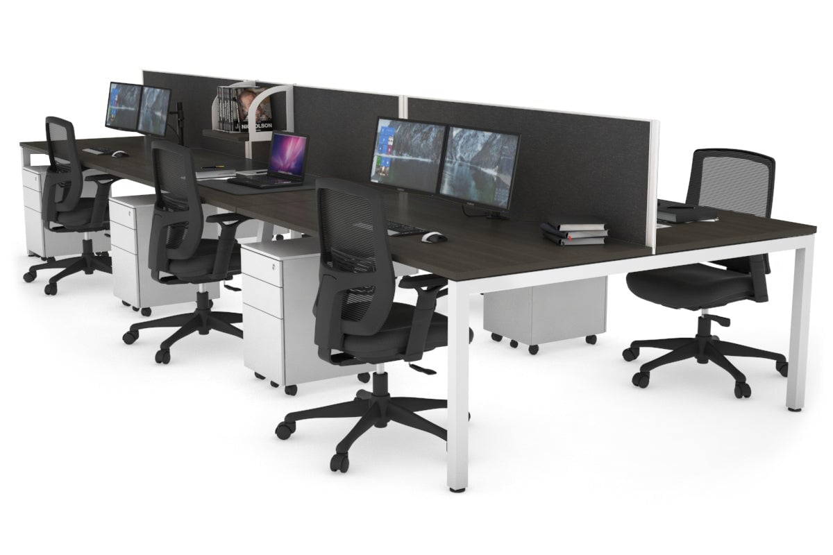6-Person Office Workstation with Quadro Square Legs - 1600L x 800W Dimensions, Cable Management Scallop for Organized Workspace - Perfect for Open Office Layouts, Team Collaboration & Modern Workspaces