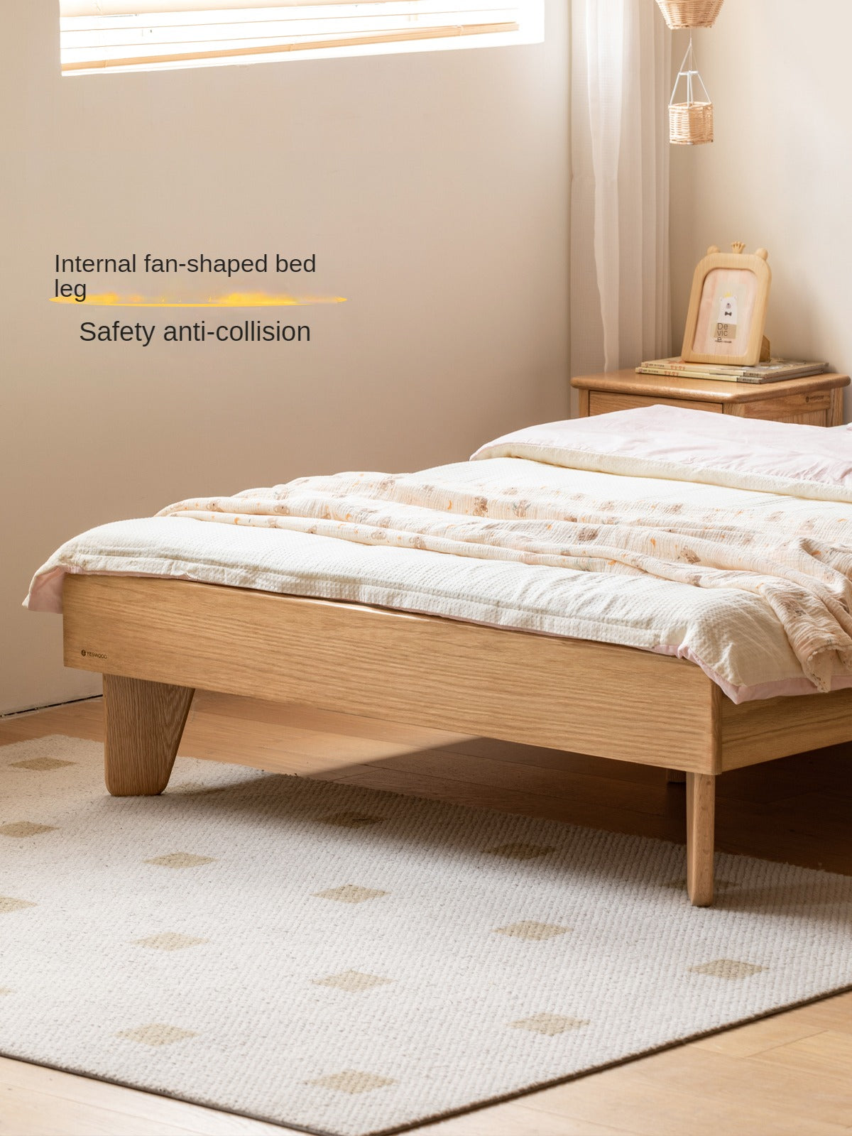 Solid Oak Wood Kids Bed - Sturdy & Safe Toddler Bed Frame for Boys & Girls - Perfect for Nursery, Bedroom, or Playroom